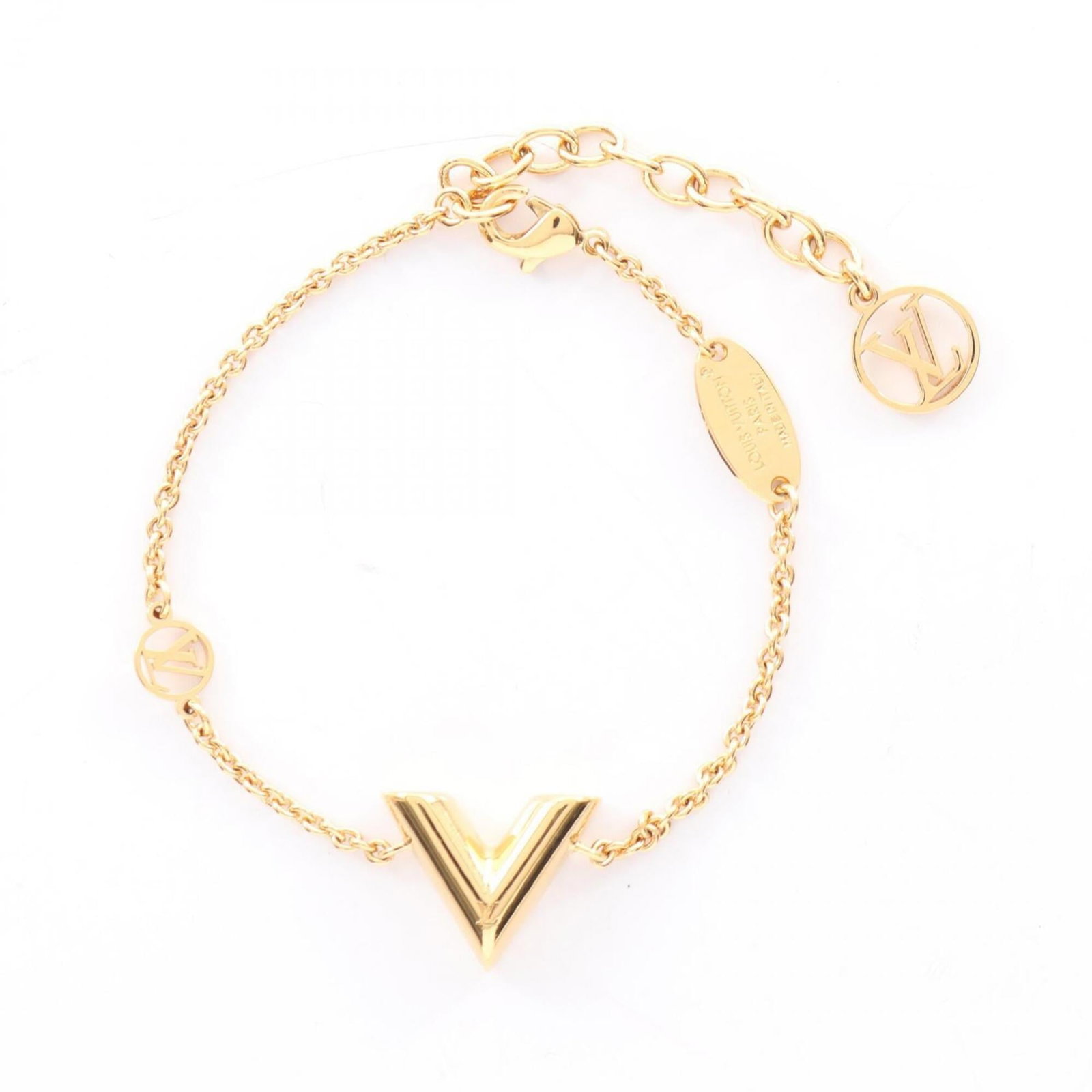Louis Vuitton Charm Bracelet Gold Plating: Louis Vuitton Charm Bracelet Gold Plating Gold plating on a platinum base, the Louis Vuitton Charm Bracelet boasts a sleek and sophisticated design. Measuring 14.5cm to 18cm in length, it offers a