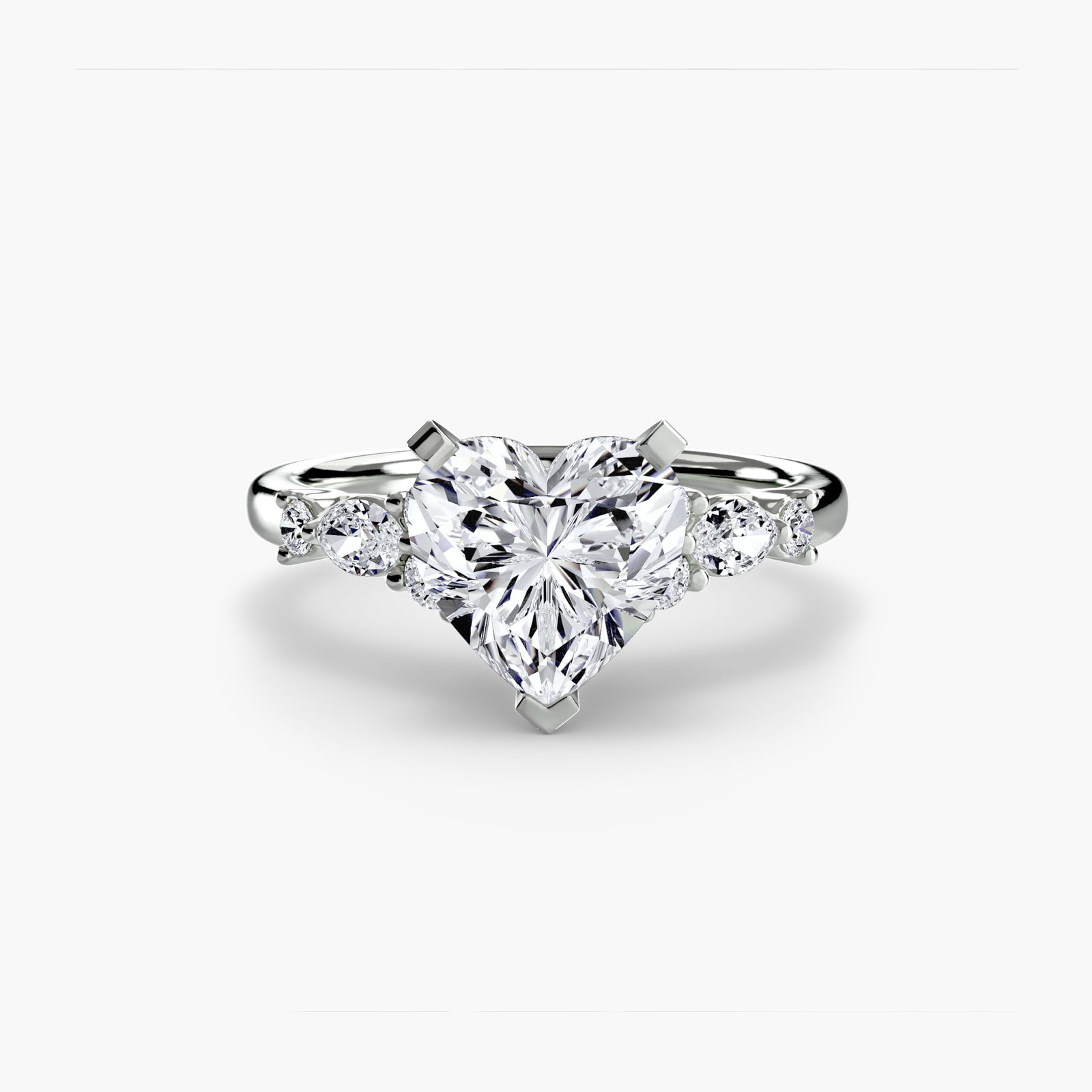 Side Stone Heart 950 Platinum Ring Setting - 2