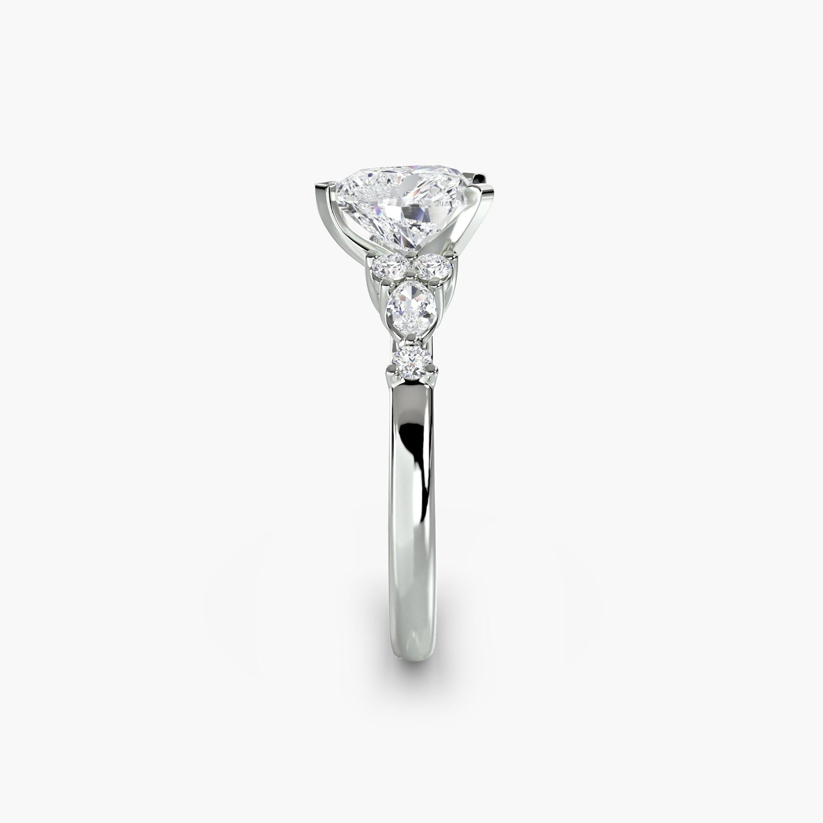 Side Stone Heart 950 Platinum Ring Setting - 3