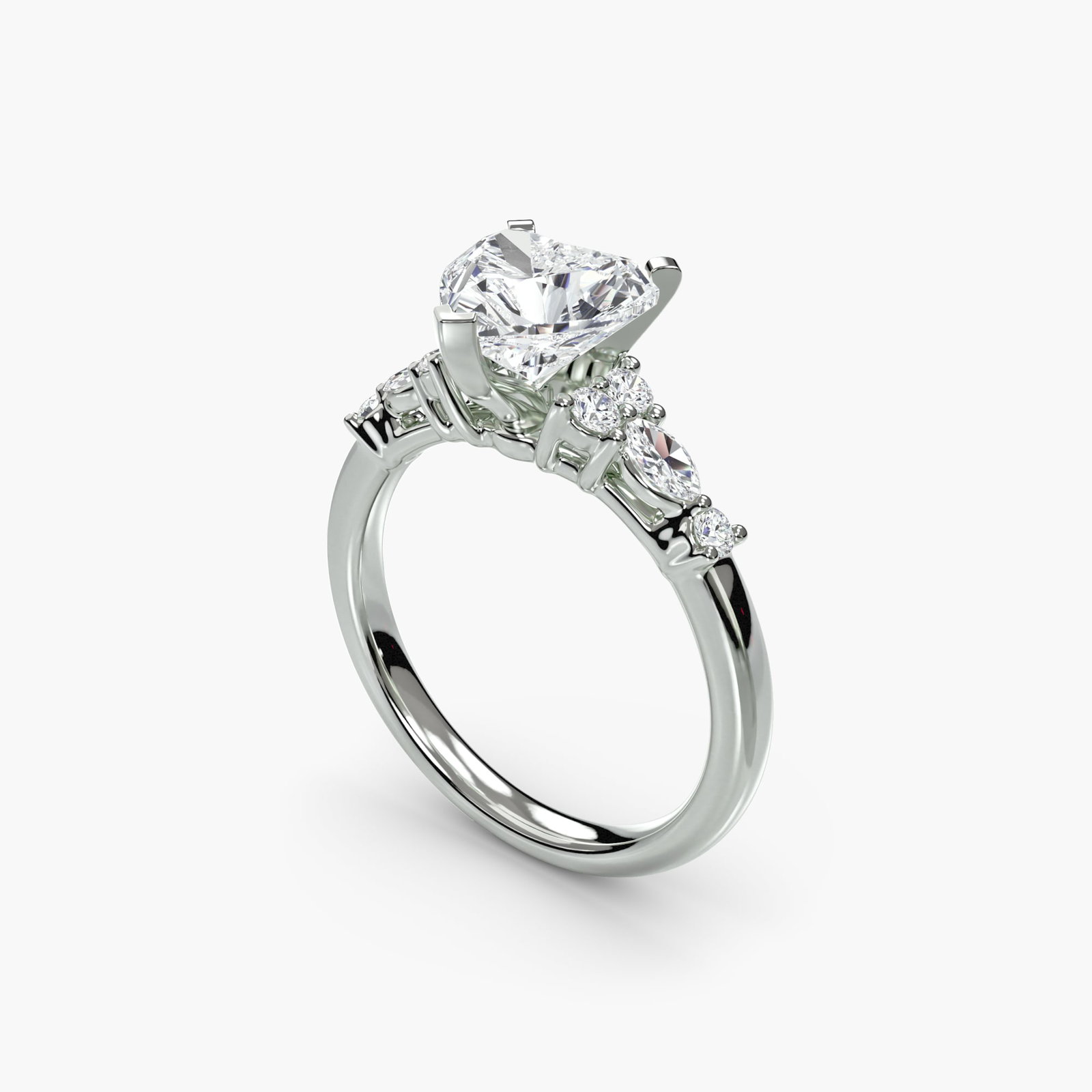 Side Stone Heart 950 Platinum Ring Setting - 5