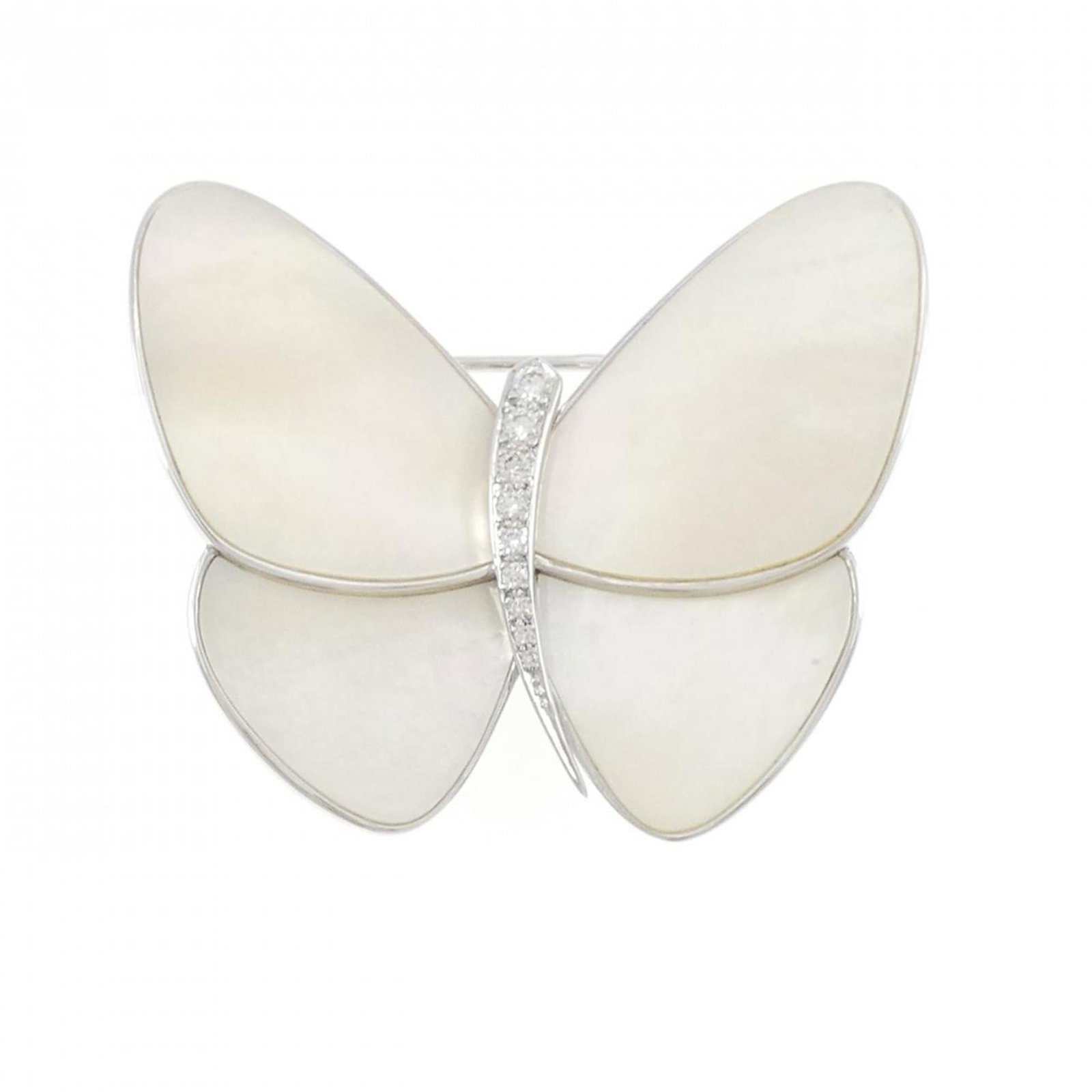 Van Cleef & Arpels Brooch White Gold (18K): Van Cleef & Arpels Brooch White Gold (18K) Van Cleef & Arpels' signature style shines in this elegant brooch, crafted from 18K white gold. Featuring a striking combination of diamond and mother of