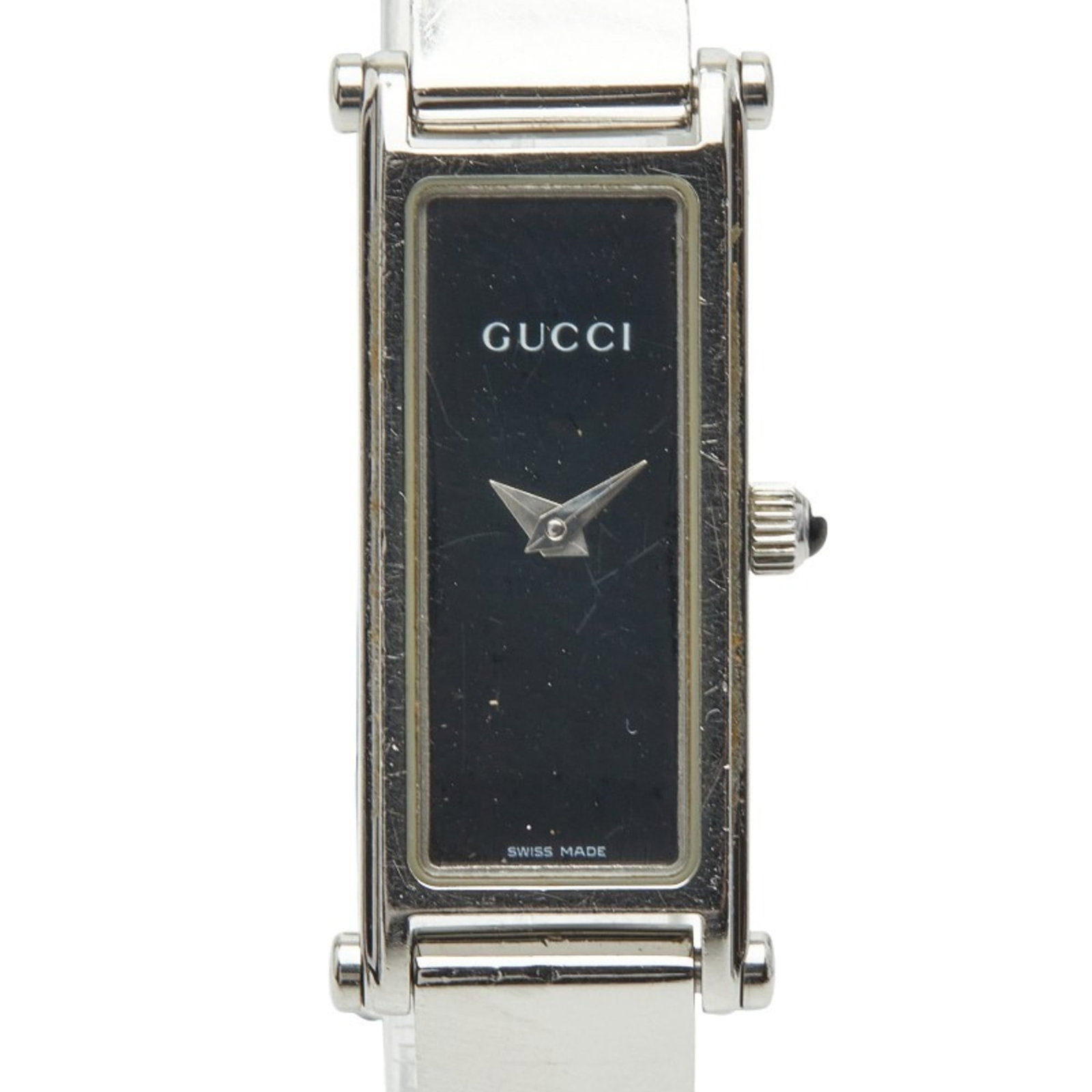 Gucci Wristwatch: Gucci Wristwatch Stainless steel case and band, black analog dial, quartz movement, and a classic design make this Gucci wristwatch a timeless accessory. The watch's compact size and sleek style fit