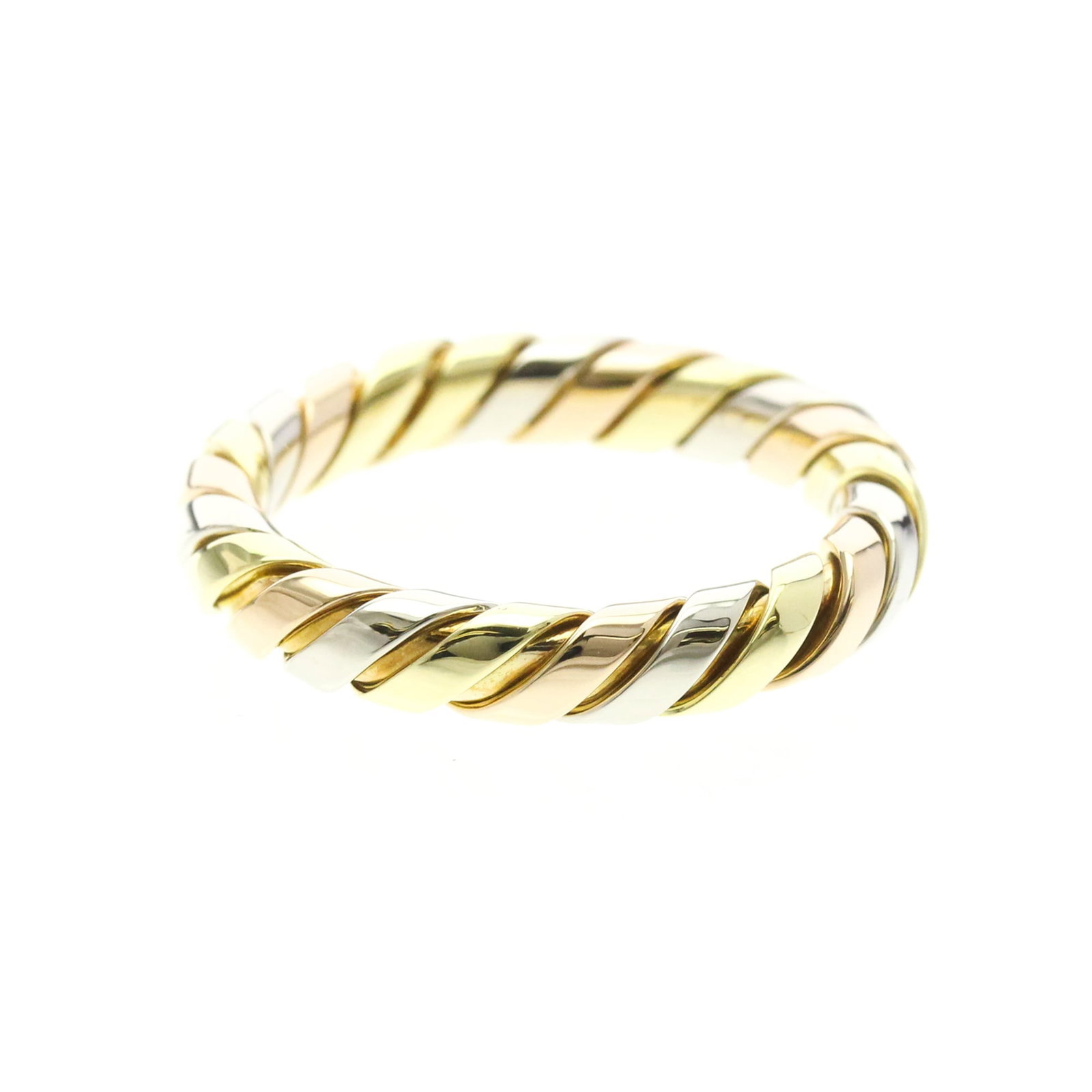 Pink Gold 18k Yellow Gold 18k White Gold 18k Bvlgari Band Ring: Pink Gold 18k Yellow Gold 18k White Gold 18k Bvlgari Band Ring Pink gold, white gold, and yellow gold come together in a stunning 18k band ring from Bvlgari's Tubogas line. This fashion-forward