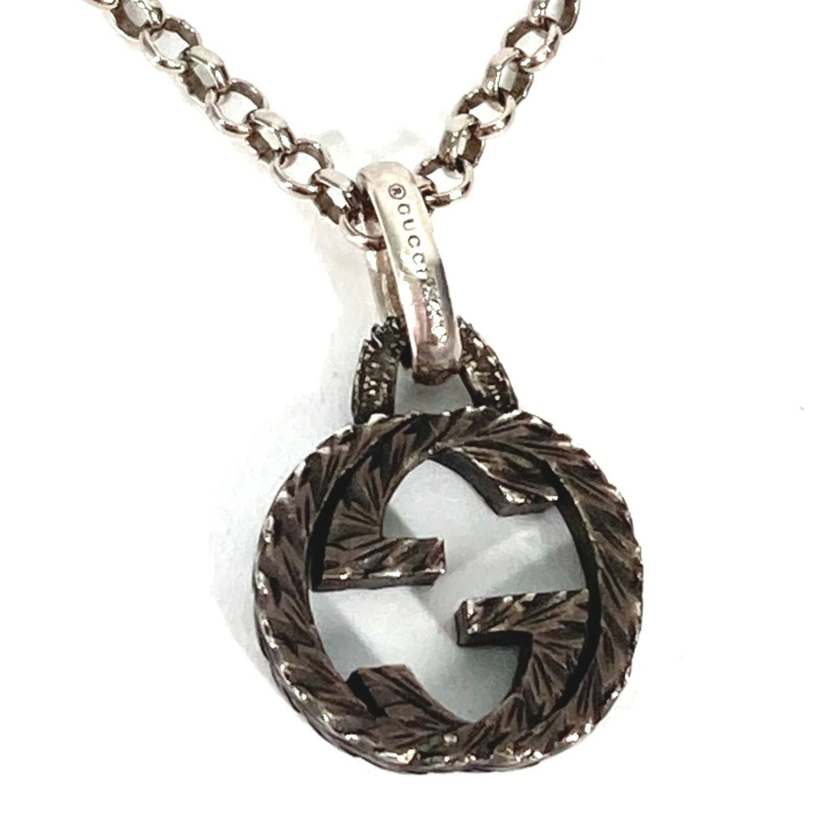 Gucci Arabesque Interlocking G Pendant Chain Necklace In Sv925 Silver For Women (1 of 9)