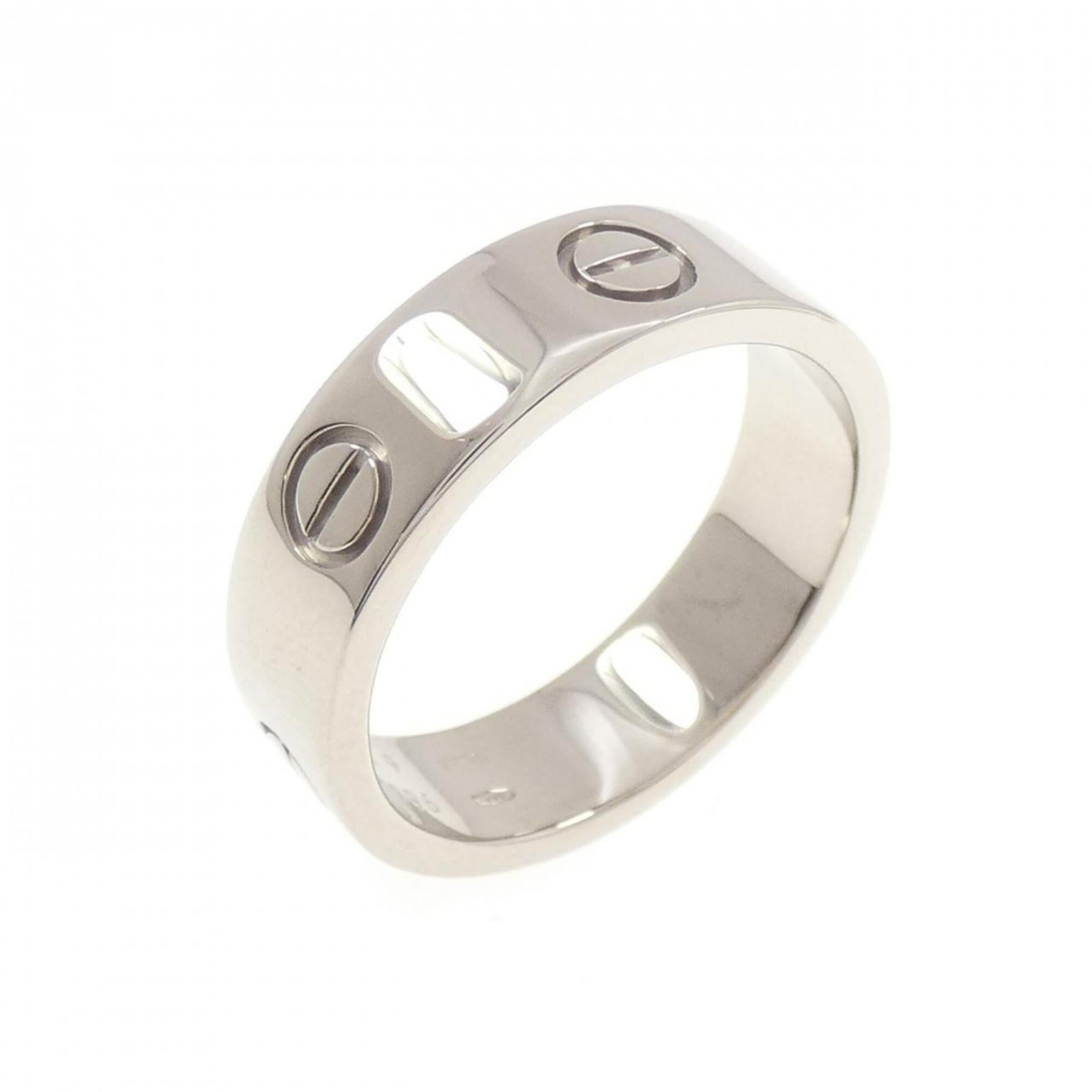Gold White Ring Cartier Band: Gold White Ring Cartier Band White gold (18K) Cartier band ring with a sleek design, bearing the signature of the renowned luxury brand. This elegant piece is crafted from high-quality white gold and