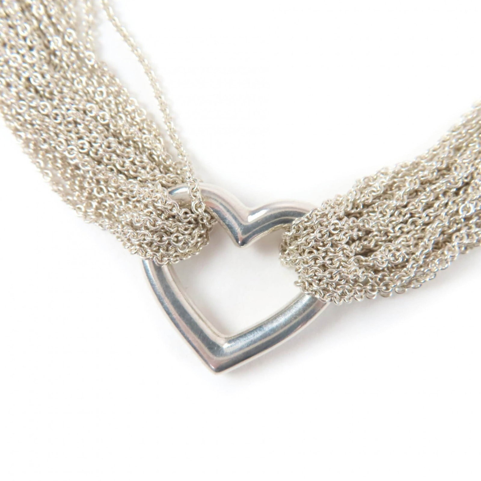 Tiffany&Co. Tiffany Open Heart Toggle Chain 925 10-Row Necklace Choker Silver Weight 61.1G Women'S: Tiffany&Co. Tiffany Open Heart Toggle Chain 925 10-Row Necklace Choker Silver Weight 61.1G Women'S Silver Tiffany&Co. necklace with an open heart pendant, featuring a toggle chain and weighing 61.1G,