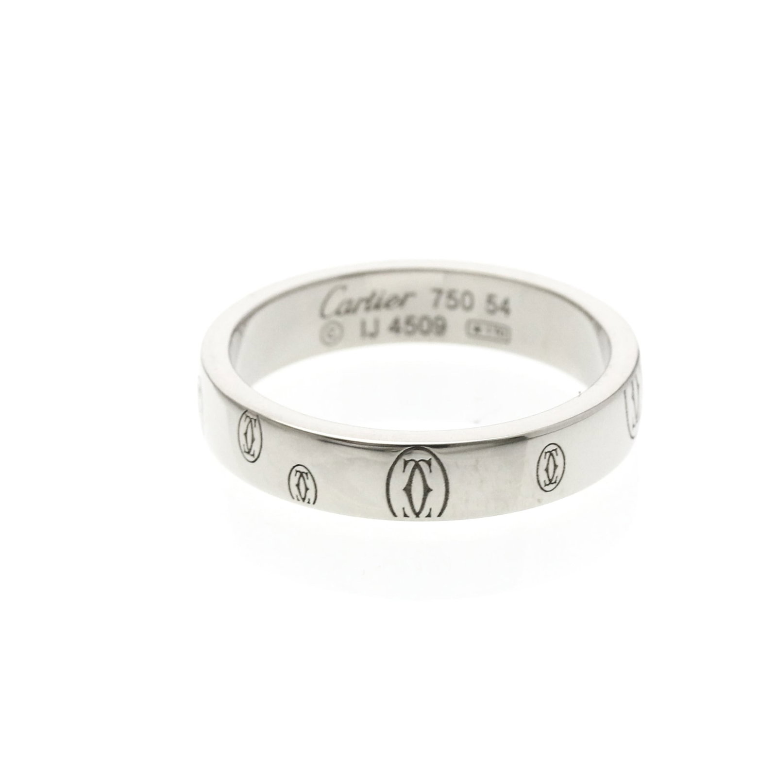 Gold White Ring Cartier Band: Gold White Ring Cartier Band White gold Cartier band with a sleek, 4mm width and 18K purity, crafted from high-quality metal for a sophisticated look. This elegant ring features no stone and a