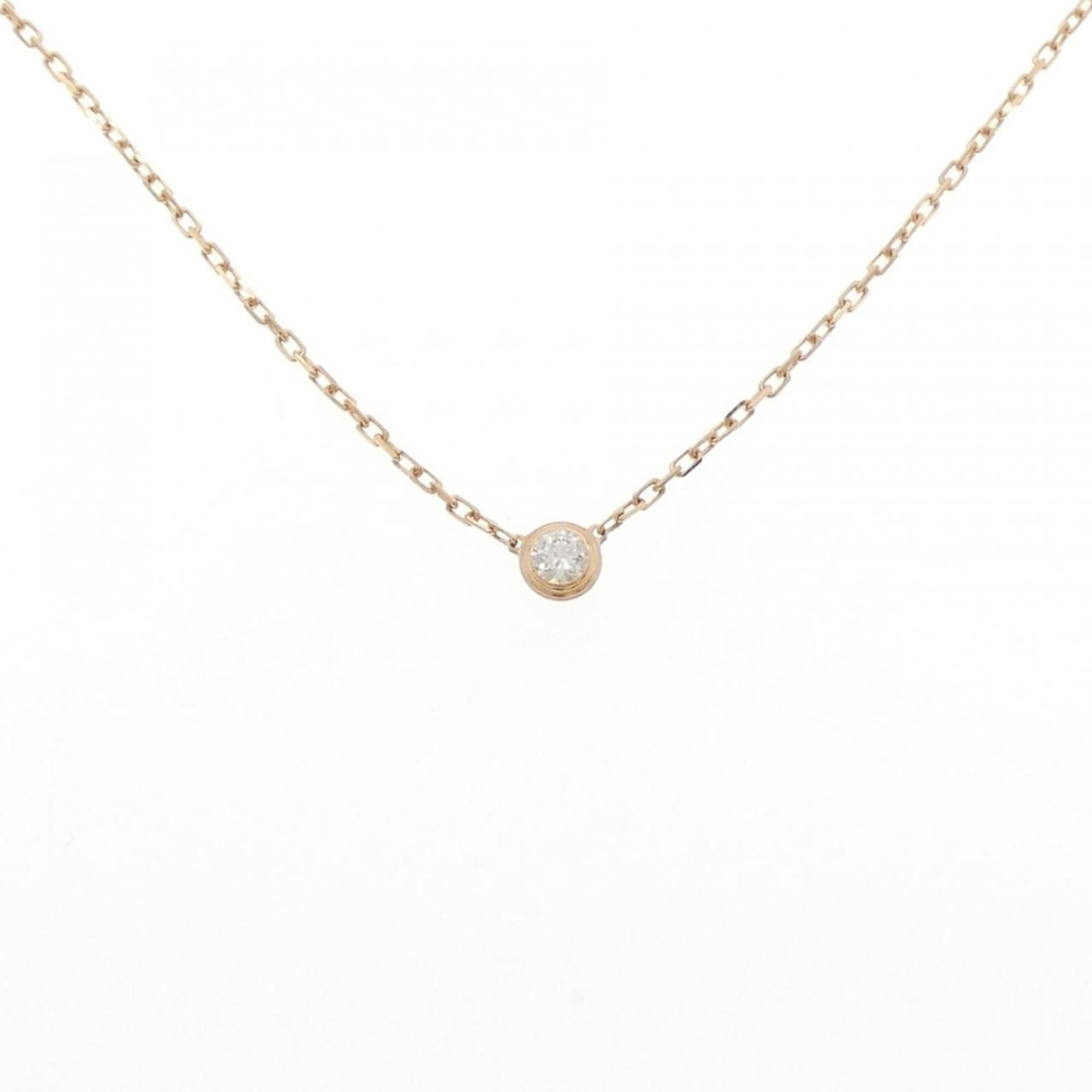 Small necklace by Cartier: Small necklace by Cartier Pink gold Cartier necklace with a diamond pendant, measuring 4.6mm x 4.6mm, set in an 18K pink gold chain with adjustable length options (38 cm - 41 cm). The necklace