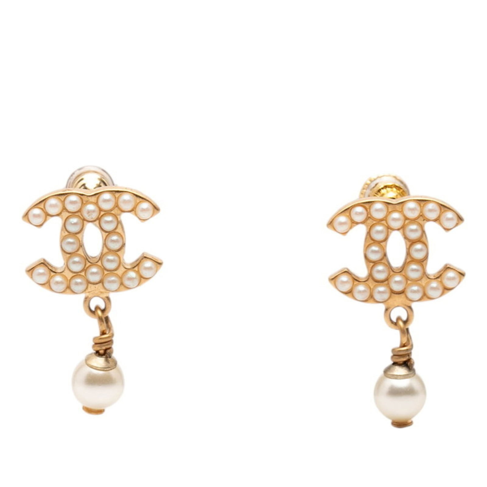 Chanel Stud Earrings: Chanel Stud Earrings Gold stud earrings from Chanel, measuring 21.70mm x 12.70mm in size. These elegant earrings showcase the brand's signature style with a minimalist design and luxurious gold
