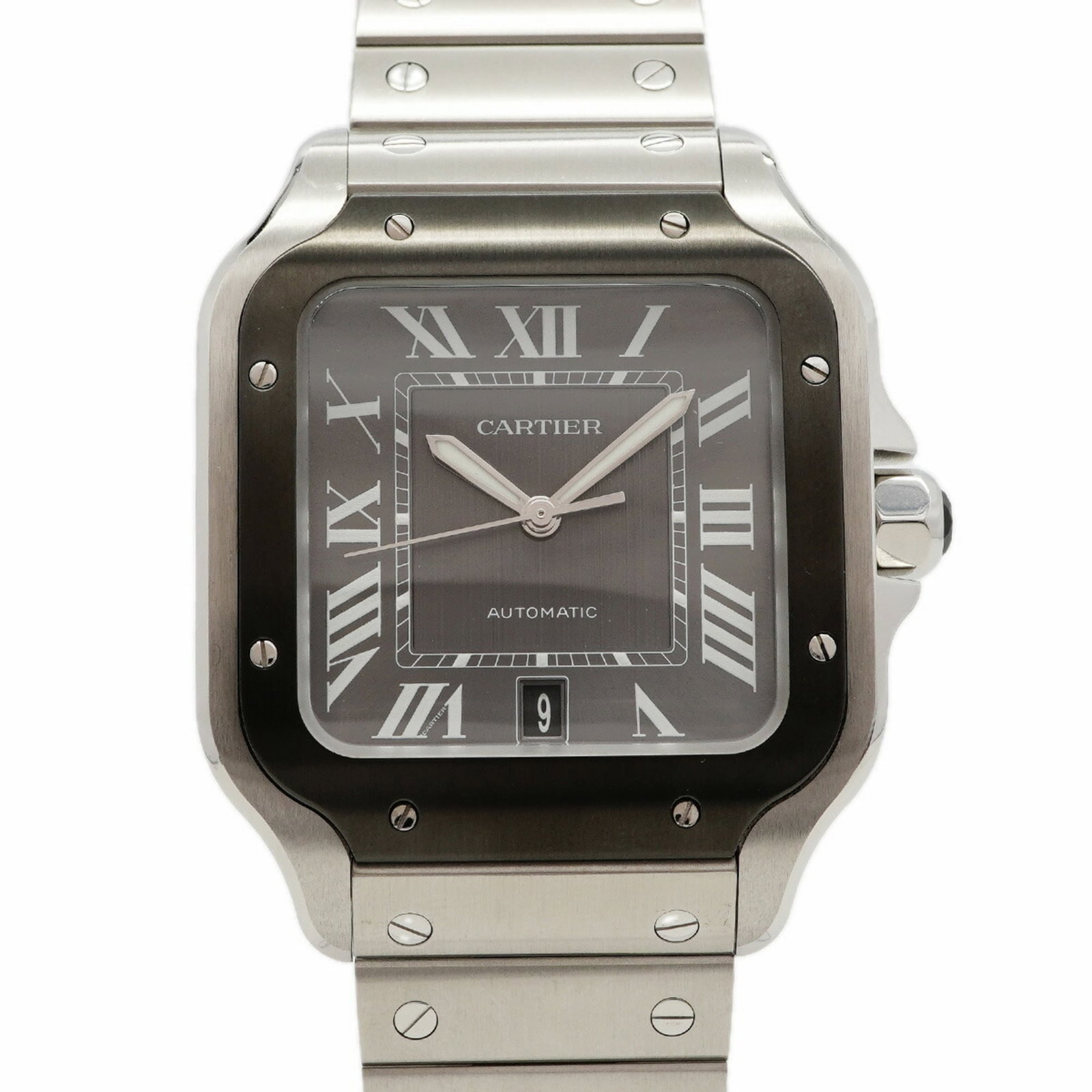 Wristwatch By Cartier: Wristwatch By Cartier Stainless steel band and gray dial make for a sleek, timeless design. This self-winding automatic wristwatch features a 37mm case diameter and adjustable wrist size, ensuring a