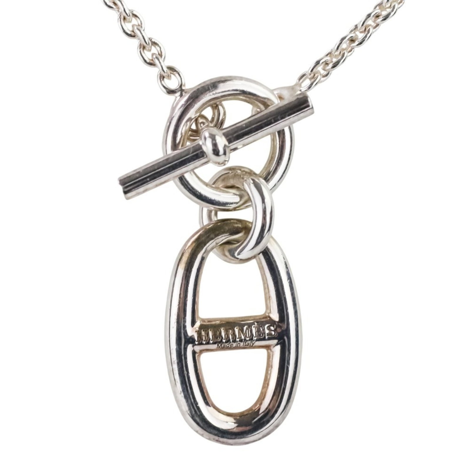 Hermes Chaine D'Ancre Amulet Chain Necklace 925 Silver Women'S: Hermes Chaine D'Ancre Amulet Chain Necklace 925 Silver Women'S Silver necklace with 20mm x 12mm pendant, 41 cm / 16.14'' adjustable neck circumference, and comes in a box. This 925 silver women's