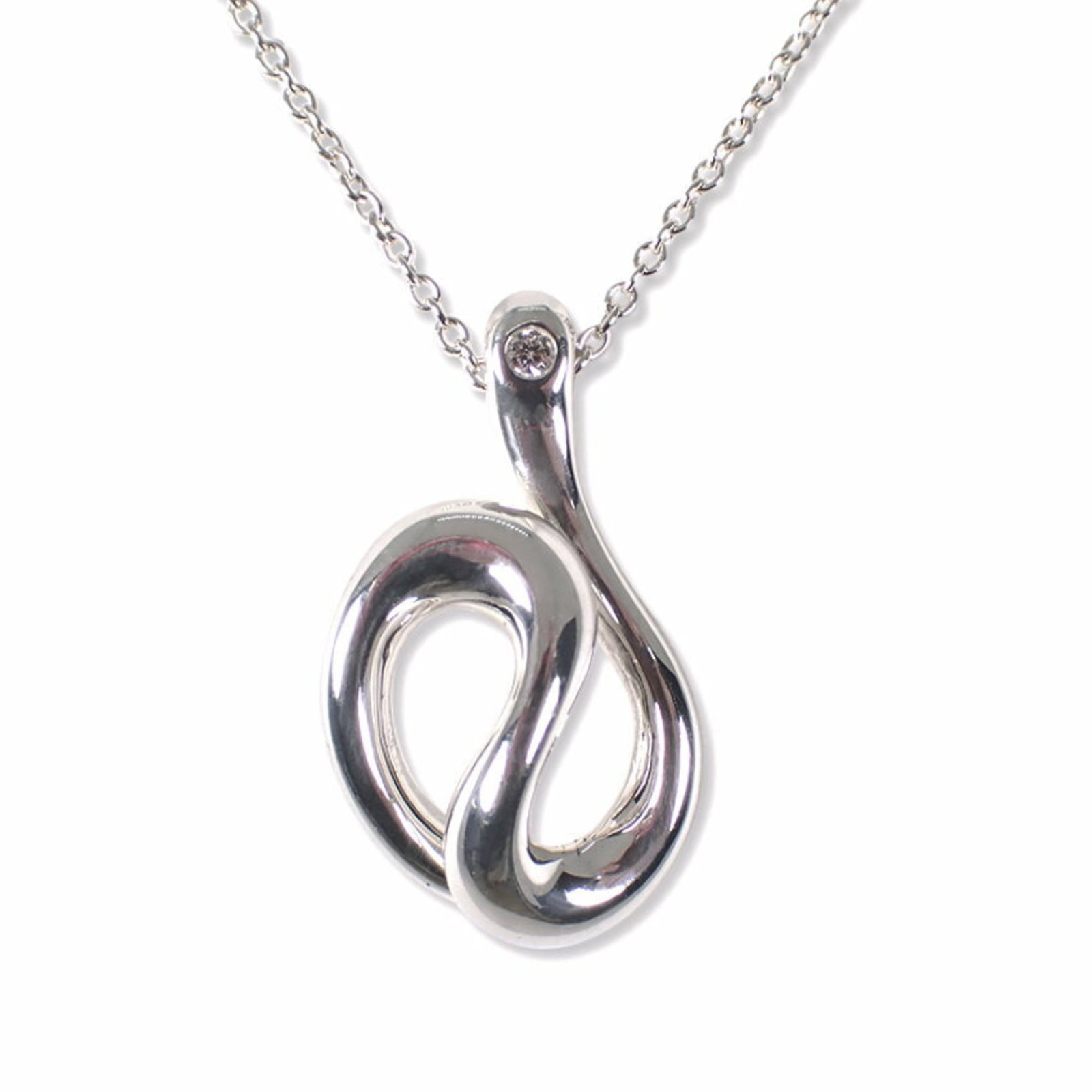 Tiffany Wave Necklace 925 Pendant: Tiffany Wave Necklace 925 Pendant Sterling silver 925 pendant from Tiffany, featuring a beautiful diamond stone. The necklace type and material are clearly marked as women's sterling silver 925 neckla
