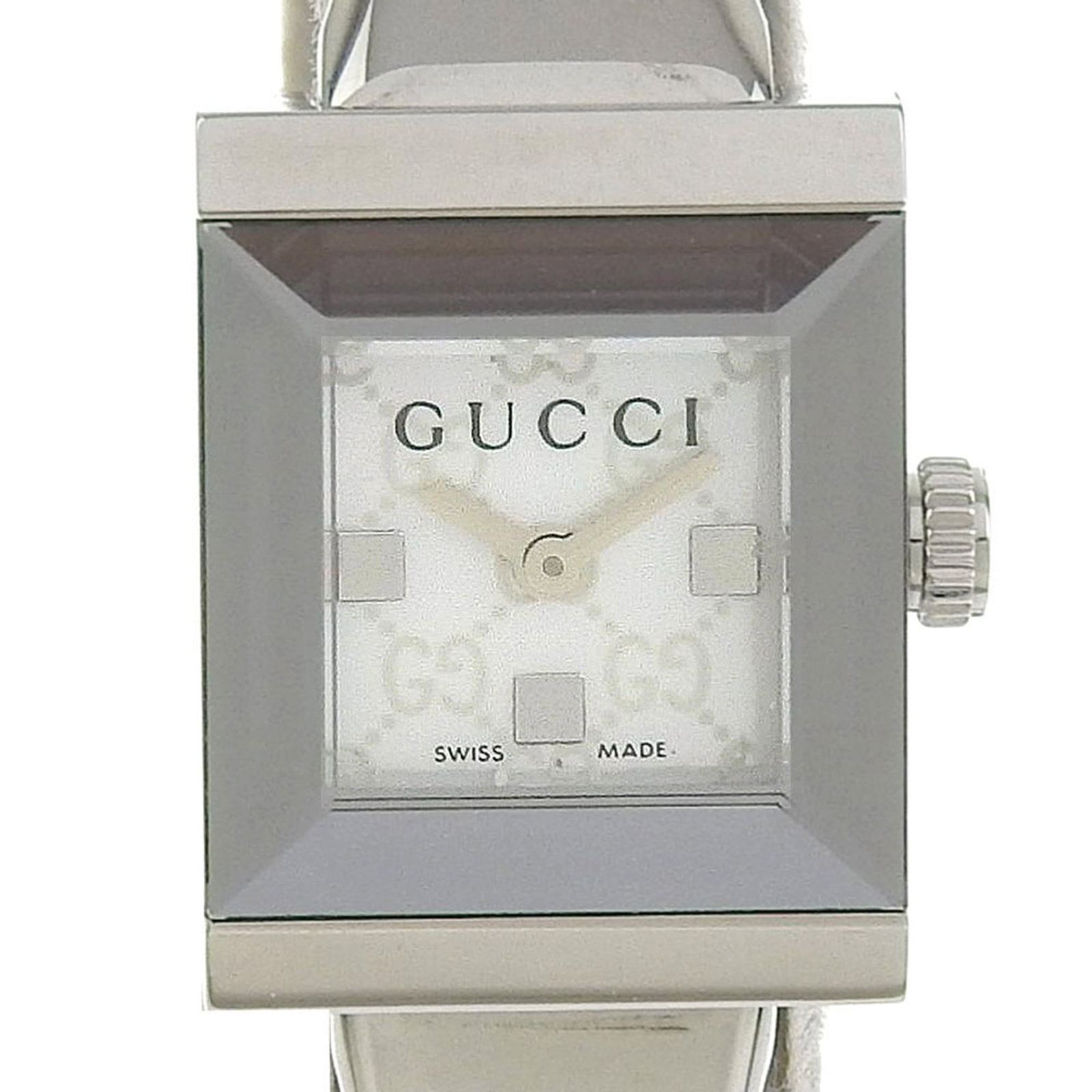 Gucci Wristwatch: Gucci Wristwatch Stainless steel case and band provide a sleek, modern look for this Gucci G-Frame wristwatch. The white shell dial adds a touch of elegance, while the quartz movement ensures