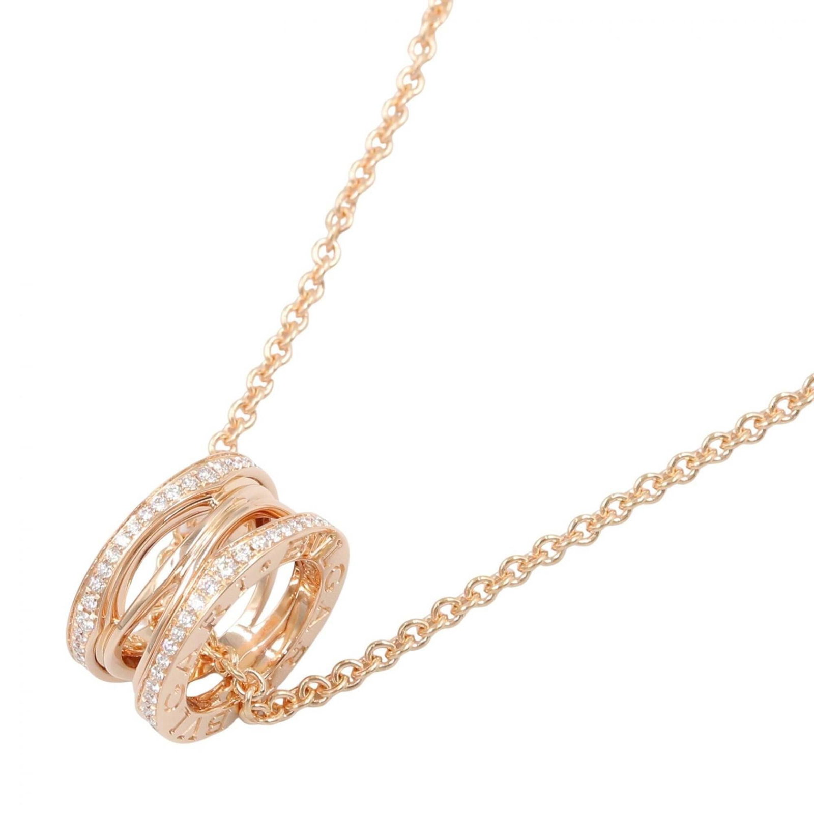 Bvlgari Bulgari B-Zero1 Legend Diamond Necklace 18K Pink Gold (Pg) Women'S Tone Clear Tone: Bvlgari Bulgari B-Zero1 Legend Diamond Necklace 18K Pink Gold (Pg) Women'S Tone Clear Tone 18K pink gold necklace with a clear, gold tone and a B-Zero1 Legend diamond pendant, measuring 15mm x 7.5mm.