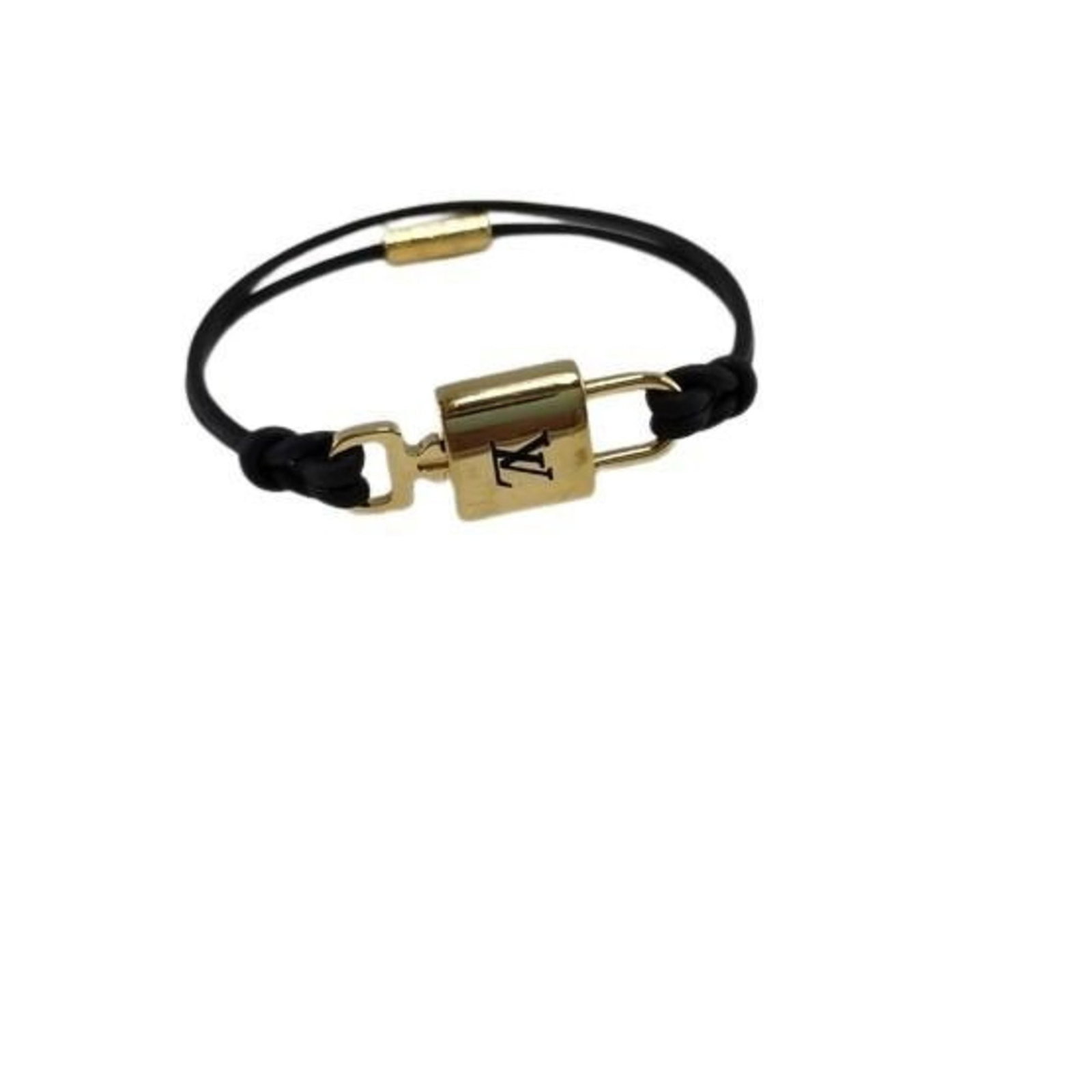 Leather Metal Louis Vuitton Charm Bracelet: Leather Metal Louis Vuitton Charm Bracelet Black leather and gold metal come together in a sleek Louis Vuitton charm bracelet, measuring 16cm / 6.29'' in length with an additional 1cm / 0.39'' extensi