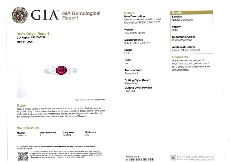 Ruby 0.764Ct Diamond 0.26Ct Ring 900 Platinum - 5