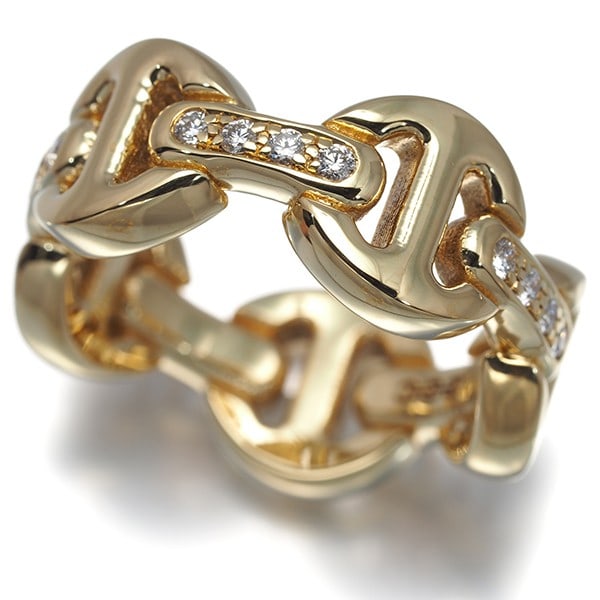 Hoorsenbuhs Ring Diamond Dame Classic Tri-Link Us7.25-7.5 18K 750 Yellow Gold: Hoorsenbuhs Ring Diamond Dame Classic Tri-Link Us7.25-7.5 18K 750 Yellow Gold Yellow gold Hoorsenbuhs ring features a natural diamond set in a classic tri-link design, weighing 15.8g and sized to fit