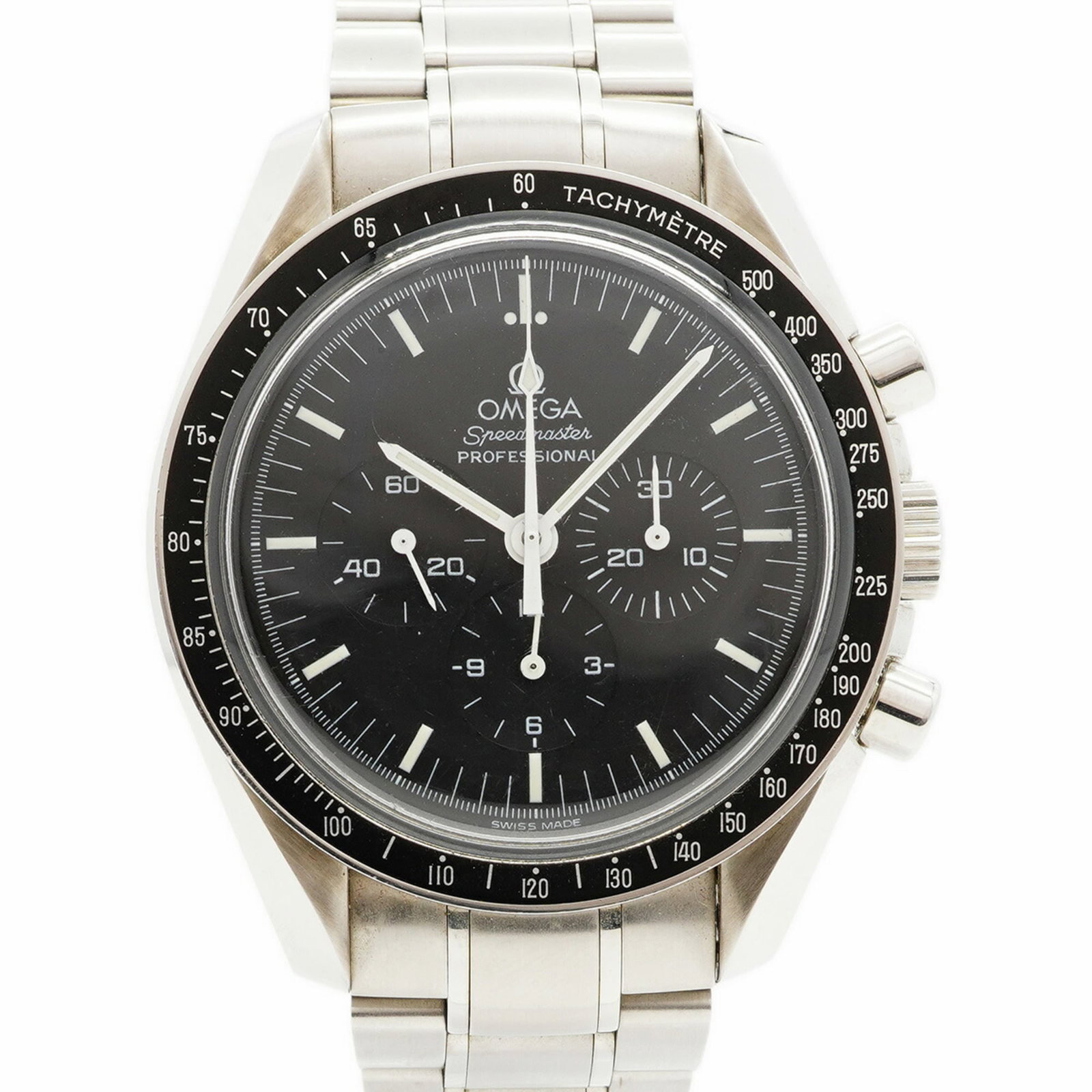 Wristwatch of Omega: Wristwatch of Omega Stainless steel band adds durability to this Omega wristwatch, featuring a black dial and manual winding mechanical movement. The 42mm case diameter provides a comfortable fit for