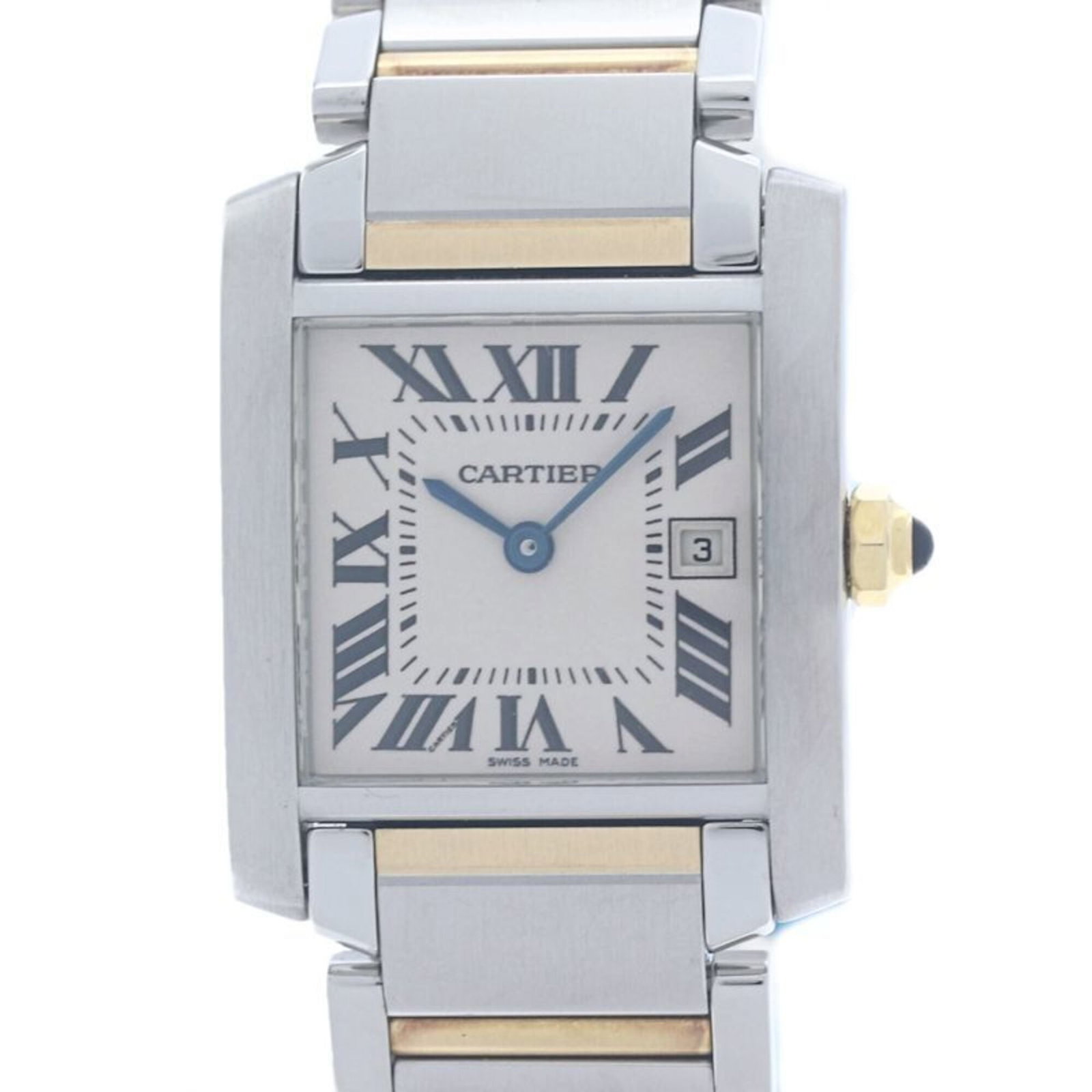 Wristwatch By Cartier: Wristwatch By Cartier Stainless steel and yellow gold (18K) combine in this Cartier wristwatch, featuring an ivory dial and quartz movement. The 25mm case diameter provides a sleek fit for wrists up t
