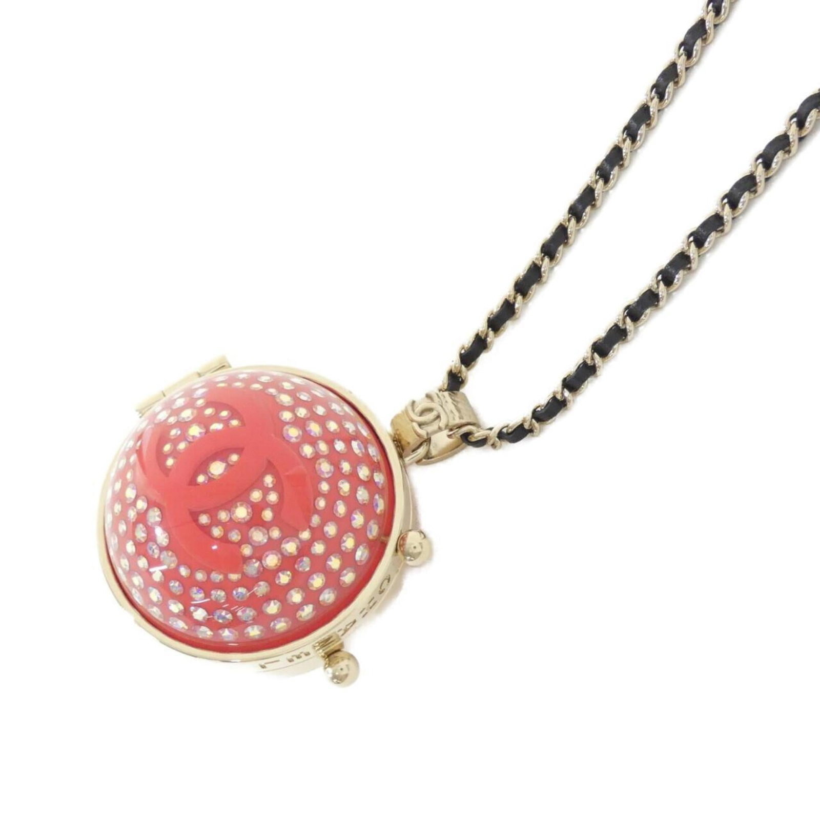 Ab7380 Necklace By Chanel: Ab7380 Necklace By Chanel The Ab7380 Necklace by Chanel features a striking pink leather design, available in sizes to fit neck circumferences of 80-84 cm. This elegant necklace boasts a 50mm x 50mm p