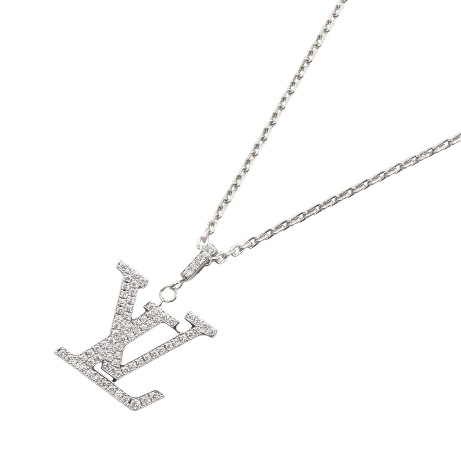 Louis Vuitton Pendant Diamond Necklace 18K White Gold (18Kwg) Diamond Men'S/ Women'S Silver/ Clear: Louis Vuitton Pendant Diamond Necklace 18K White Gold (18Kwg) Diamond Men'S/ Women'S Silver/ Clear 18K white gold pendant diamond necklace from Louis Vuitton, featuring a clear stone and measuring