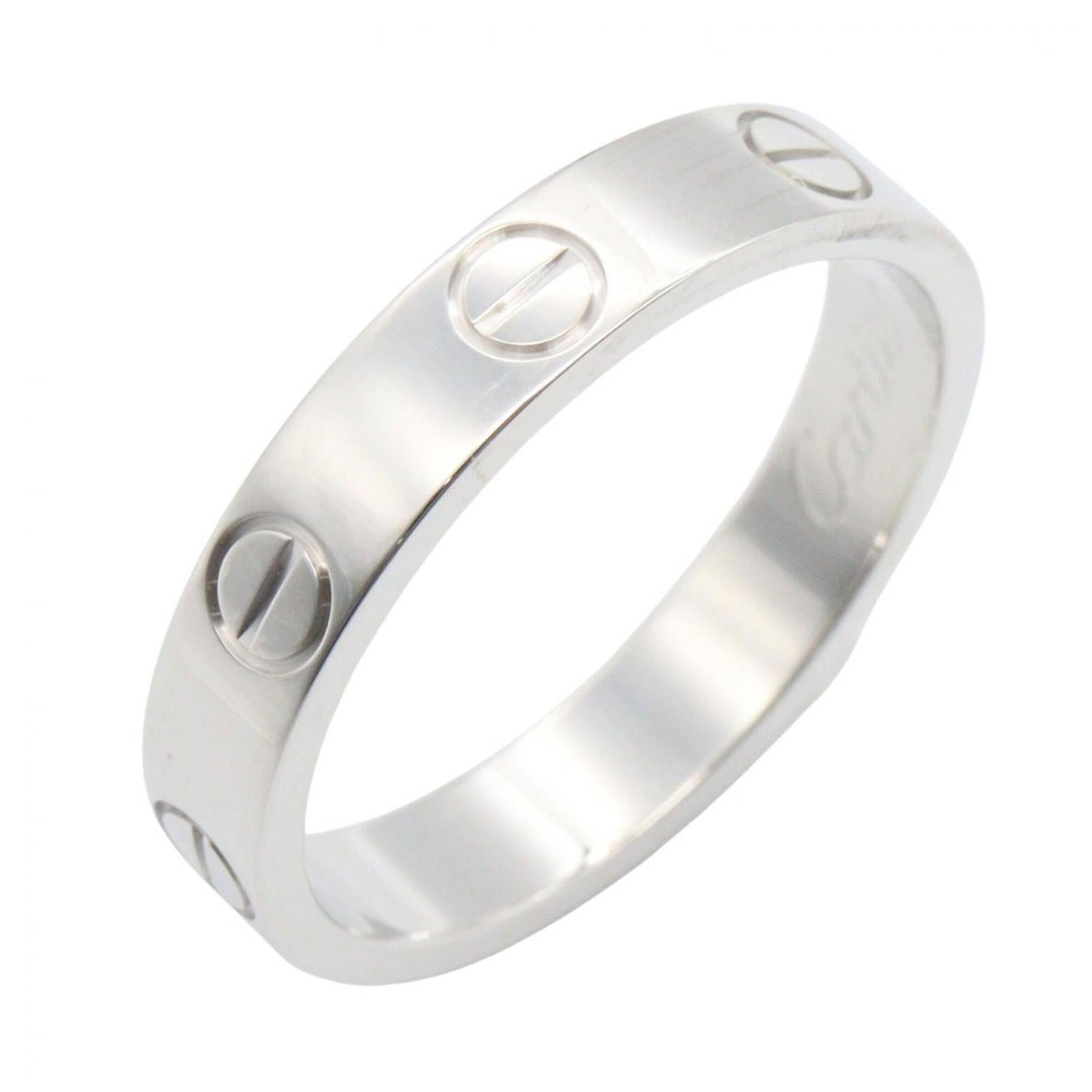 Gold White Ring Cartier Band: Gold White Ring Cartier Band White gold (18K) Cartier band with a sleek design, available in US size 6 and JP size 11. This elegant ring features the iconic Cartier brand and a silver finish that