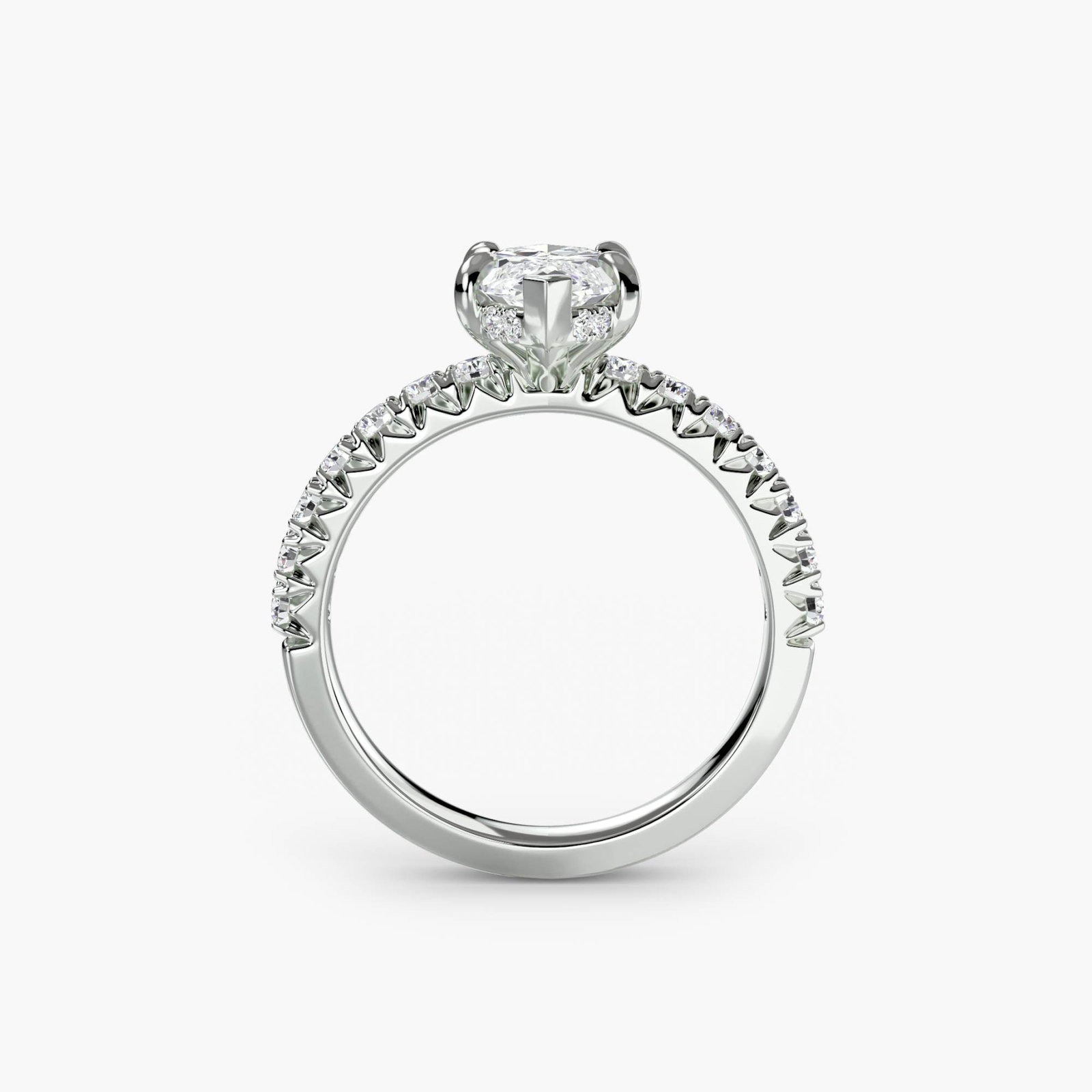 Hidden Halo Marquise 950 Platinum Ring Setting: Hidden Halo Marquise 950 Platinum Ring Setting Marquise shape and platinum metal create a sleek, modern look in this Hidden Halo ring setting. With 28 side stones totaling 0.42 carats, the subtle
