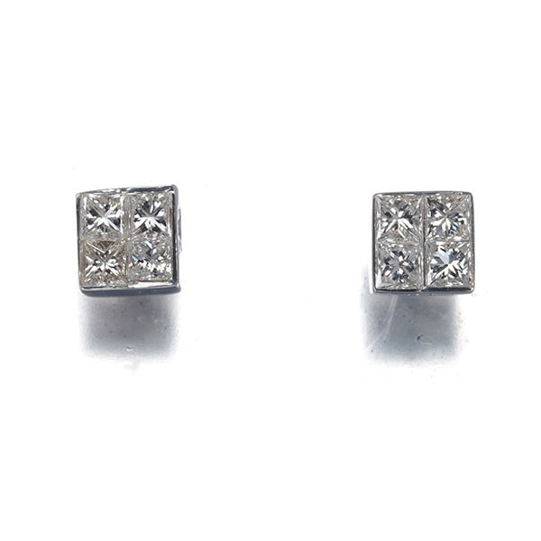 Diamond 0.13Ct/ 0.13Ct Square Earrings 18K 750 White Gold (1 of 4)