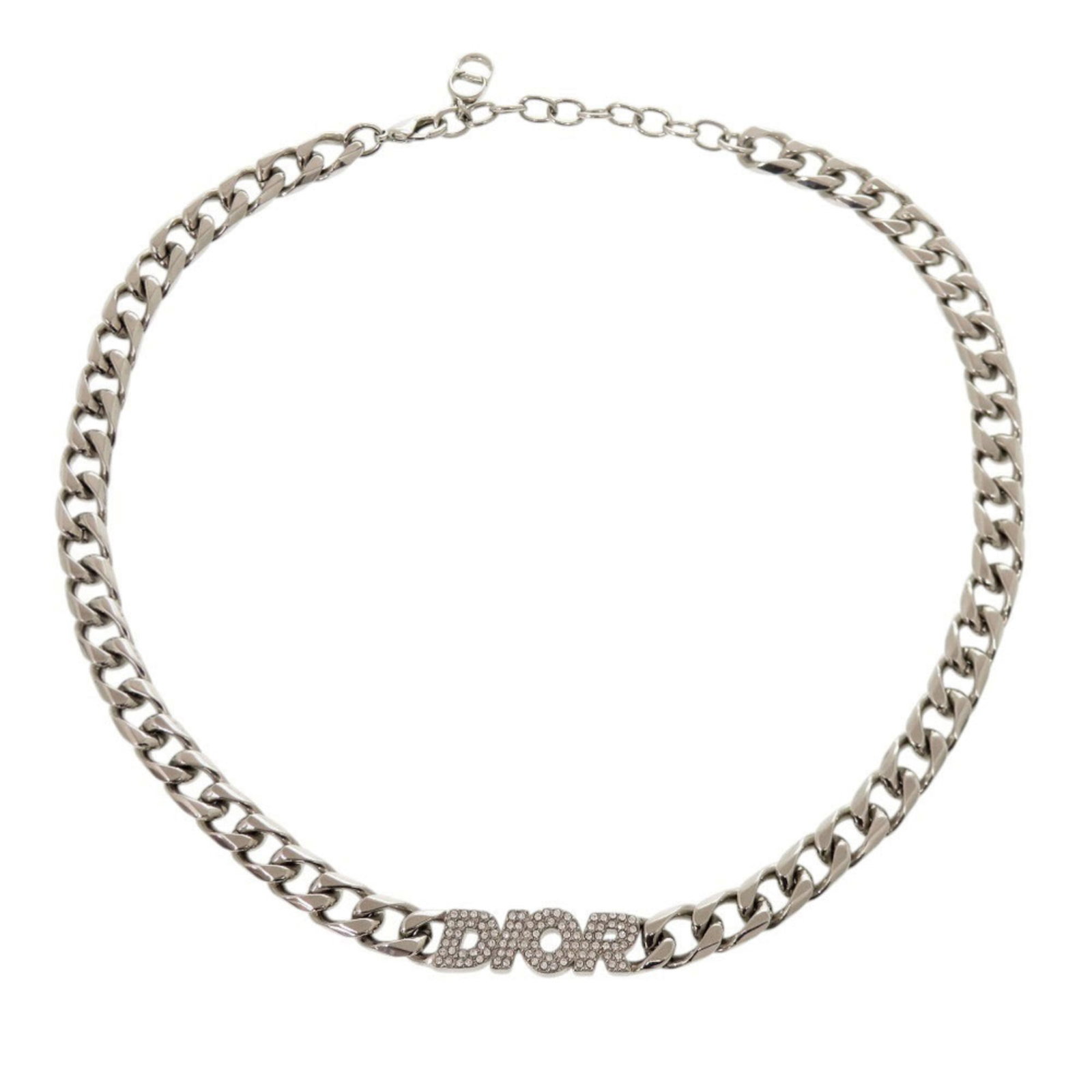 Christian Dior Excellent Condition Dior Chain Link Brass Rhinestone Silver Necklace 1713Dior: Christian Dior Excellent Condition Dior Chain Link Brass Rhinestone Silver Necklace 1713Dior The Dior Chain Link Brass Rhinestone Silver Necklace boasts an elegant silver chain link design adorned wit