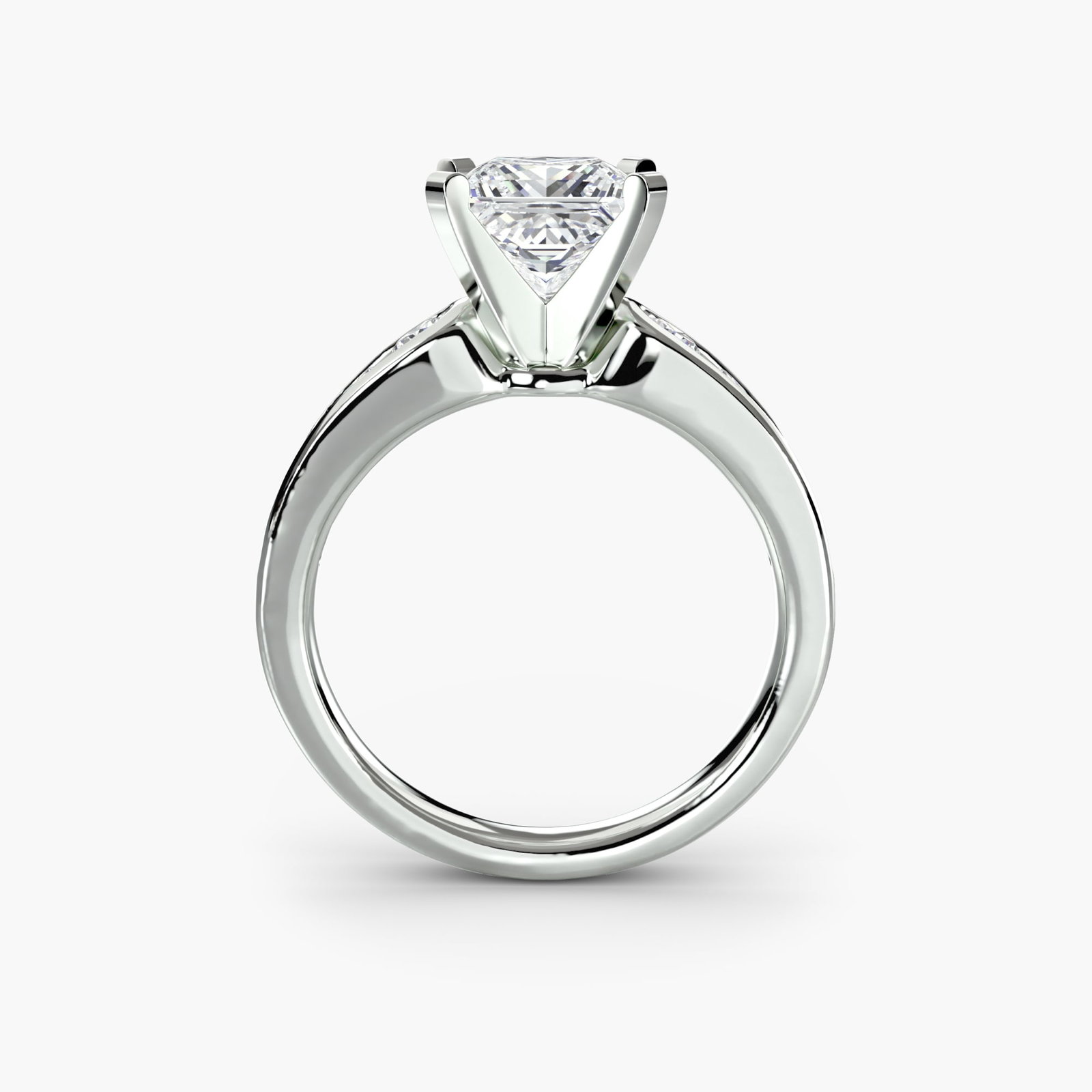 Pave Princess 950 Platinum Ring Setting: Pave Princess 950 Platinum Ring Setting Pave Princess ring setting crafted from 950 platinum, featuring 12 side stones totaling 0.341 carats in EF/VS lab-grown stone color and clarity. This new