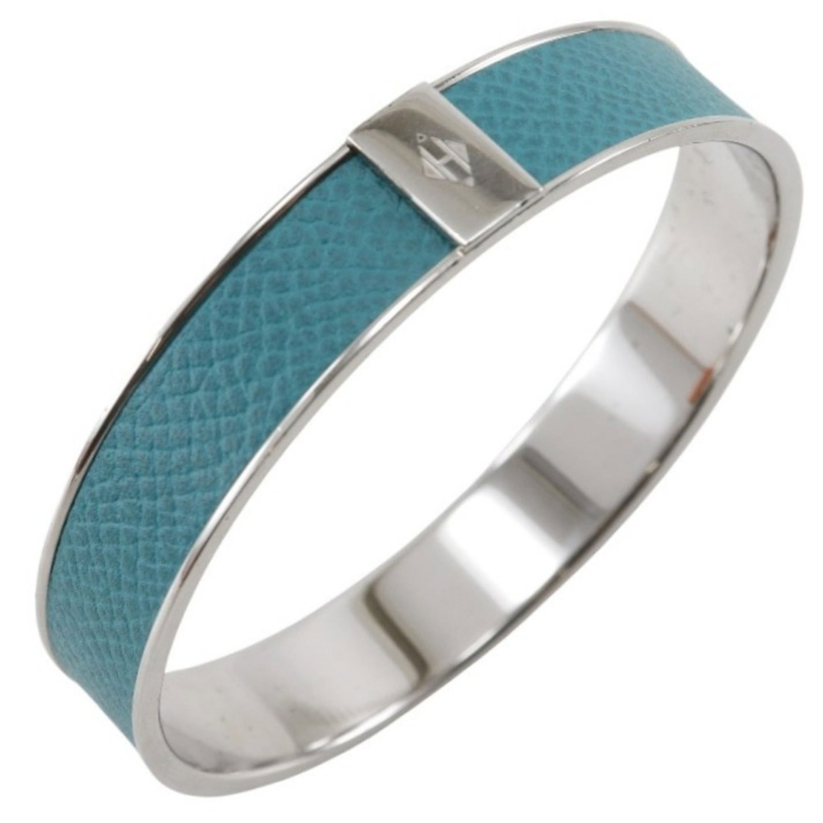 Hermes Bangle Epsom Leather Metal: Hermes Bangle Epsom Leather Metal Epsom leather and metal come together in this striking blue bangle, measuring 19cm in length. The item's sleek design makes it a versatile accessory that complements