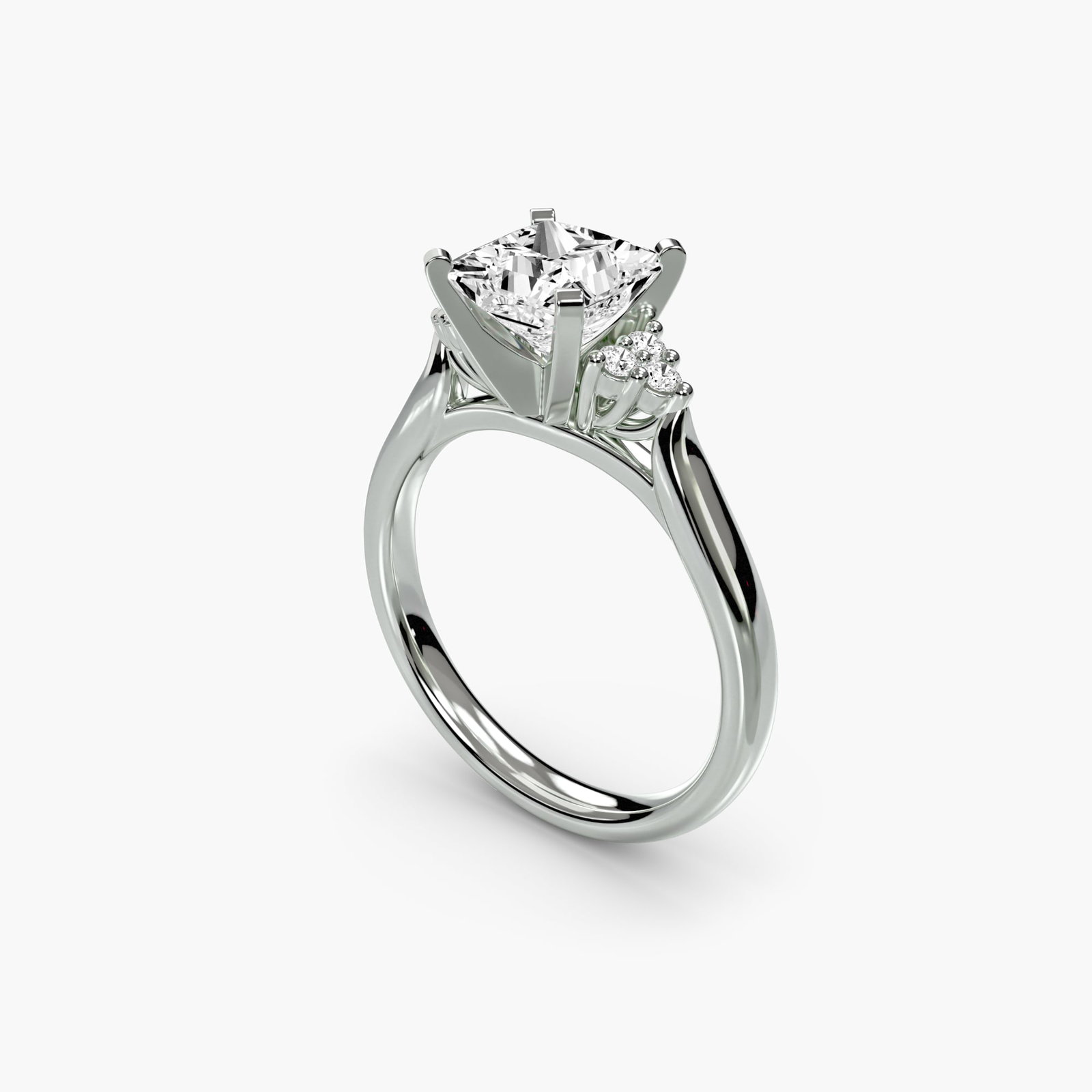 Solitaire Princess 18Kt White Gold Ring Setting - 5