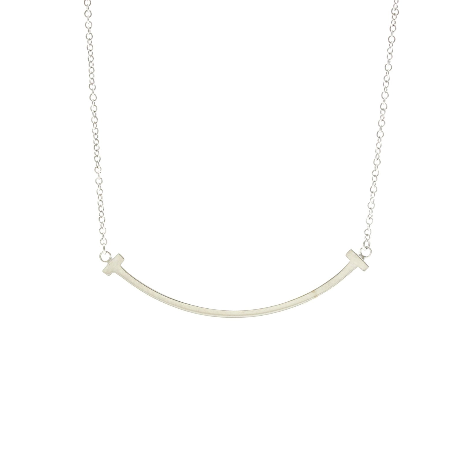 Tiffany T Smile Small Size Necklace White Gold (18K) No Stone Menwomen Fashion Pendant Necklace: Tiffany T Smile Small Size Necklace White Gold (18K) No Stone Menwomen Fashion Pendant Necklace Tiffany T Smile Small Size Necklace in White Gold (18K) - A delicate fashion pendant necklace featuring 