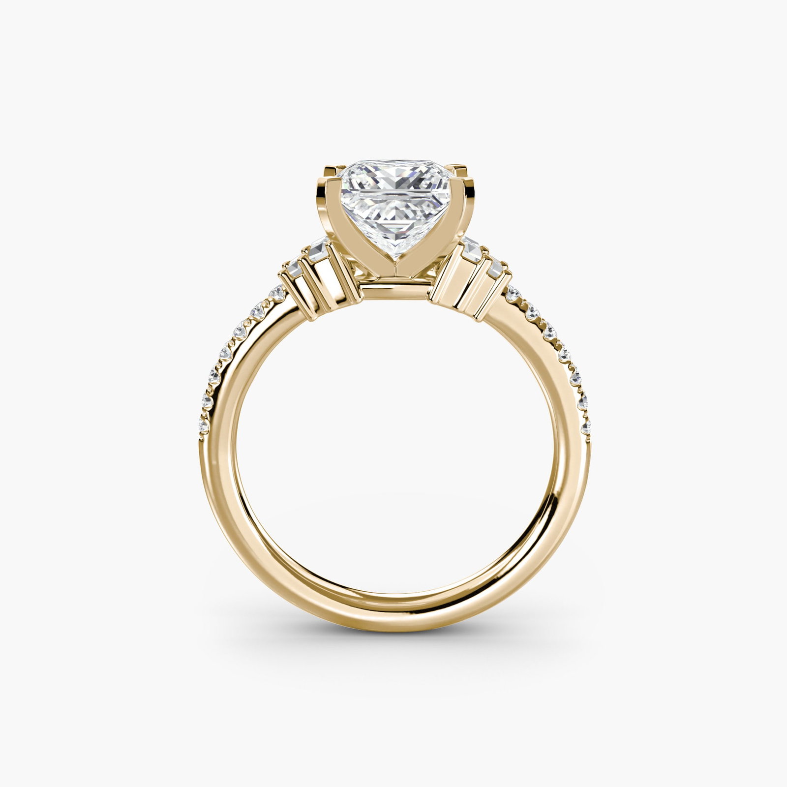 Pave Princess 14Kt Yellow Gold Ring Setting: Pave Princess 14Kt Yellow Gold Ring Setting Pave Princess ring setting in 14Kt yellow gold, featuring 18 side stones totaling 0.26 carats, set on a princess-shaped band with a width of 2.4mm and