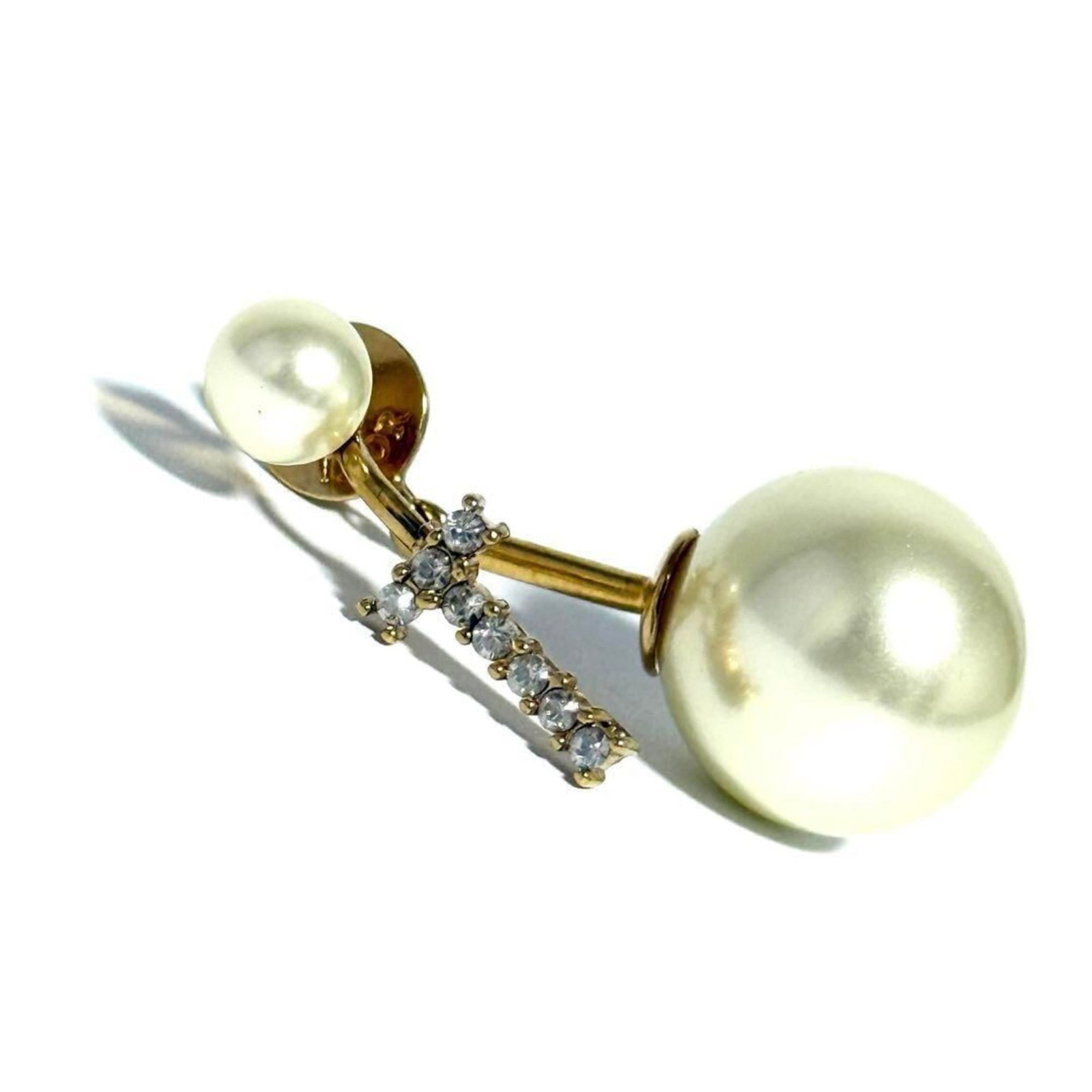 Artificial Pearl Metal Rhinestone Dior Stud Earrings Christian: Artificial Pearl Metal Rhinestone Dior Stud Earrings Christian Artificial pearl, metal, and rhinestone stud earrings in the style of Christian Dior. Featuring a sleek design with a prominent metal
