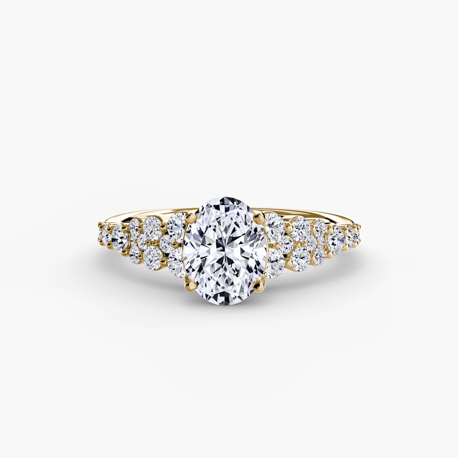 Side Stone Oval 14Kt Yellow Gold Ring Setting - 2
