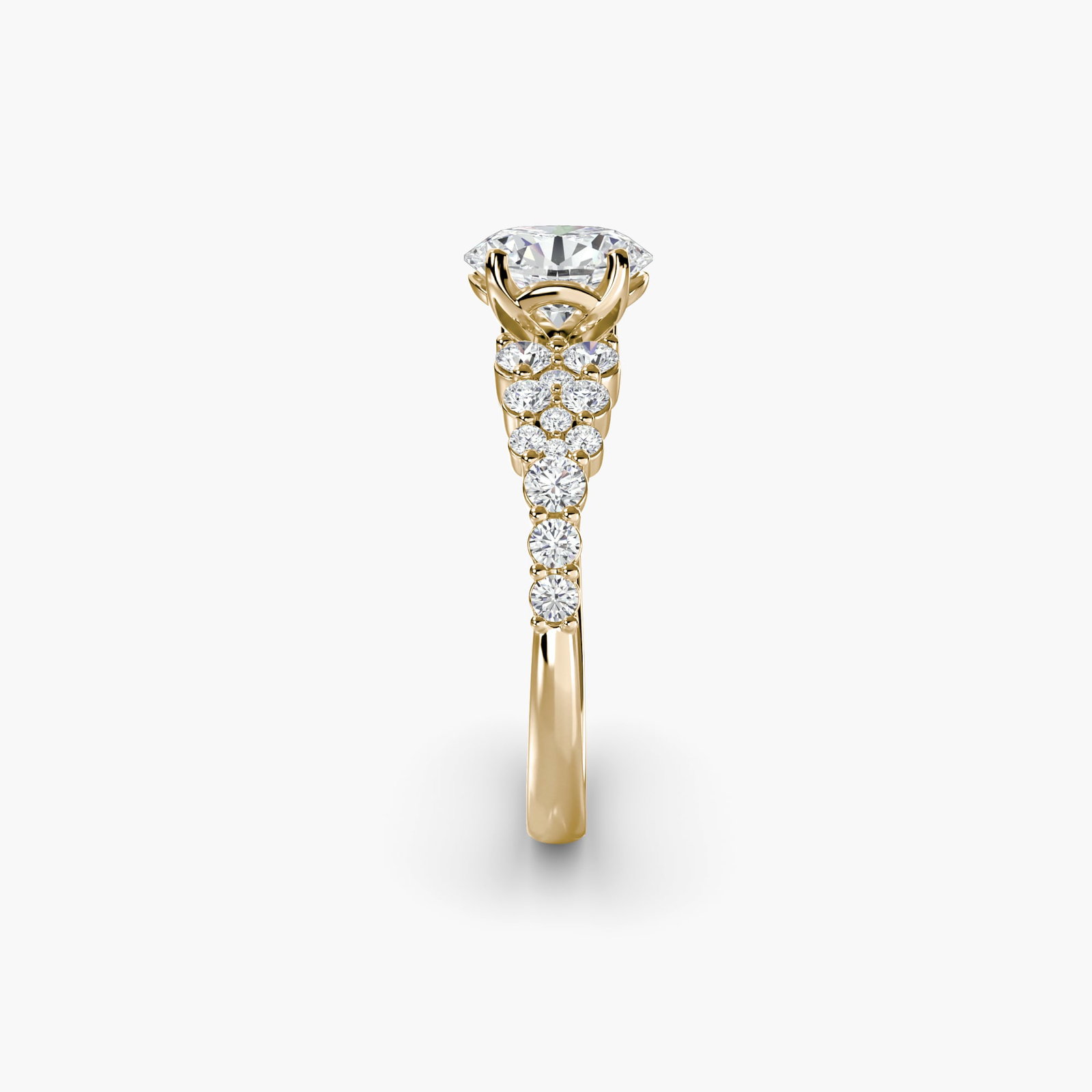 Side Stone Oval 14Kt Yellow Gold Ring Setting - 3