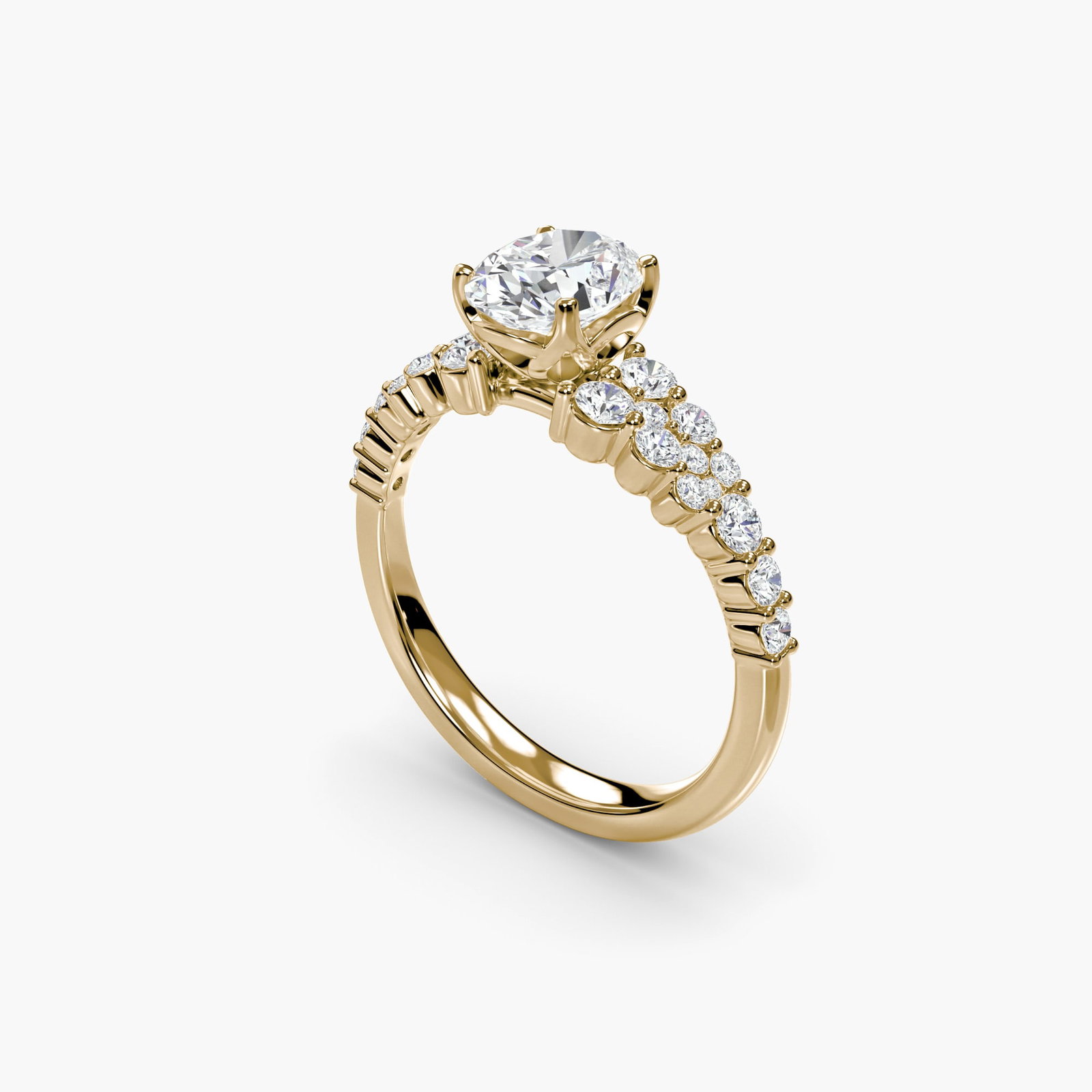 Side Stone Oval 14Kt Yellow Gold Ring Setting - 5