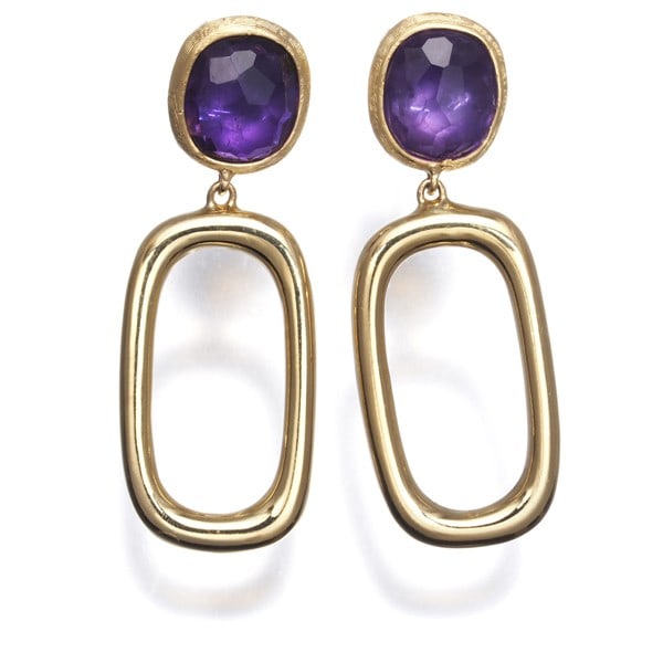 Marco Bicego Earrings Amethyst 18K 750 Yellow Gold: Marco Bicego Earrings Amethyst 18K 750 Yellow Gold Stunning amethyst earrings crafted from 18k yellow gold, featuring a natural base metal and a stud design. The intricate details of the 32.1 x
