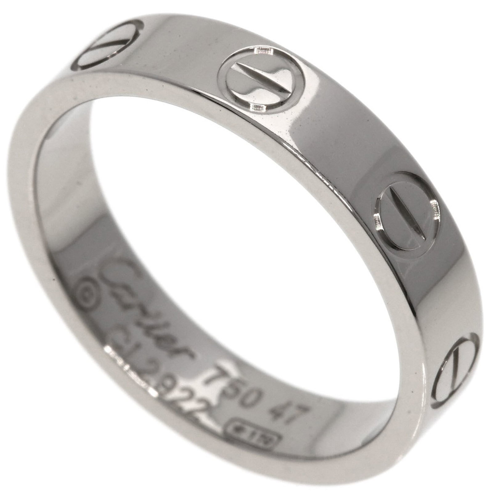 Gold White Ring Cartier Band: Gold White Ring Cartier Band White gold (18K) Cartier band ring with a classic design, featuring a sturdy construction and elegant white gold finish. This US size 4 and JP size 7 ring is crafted from