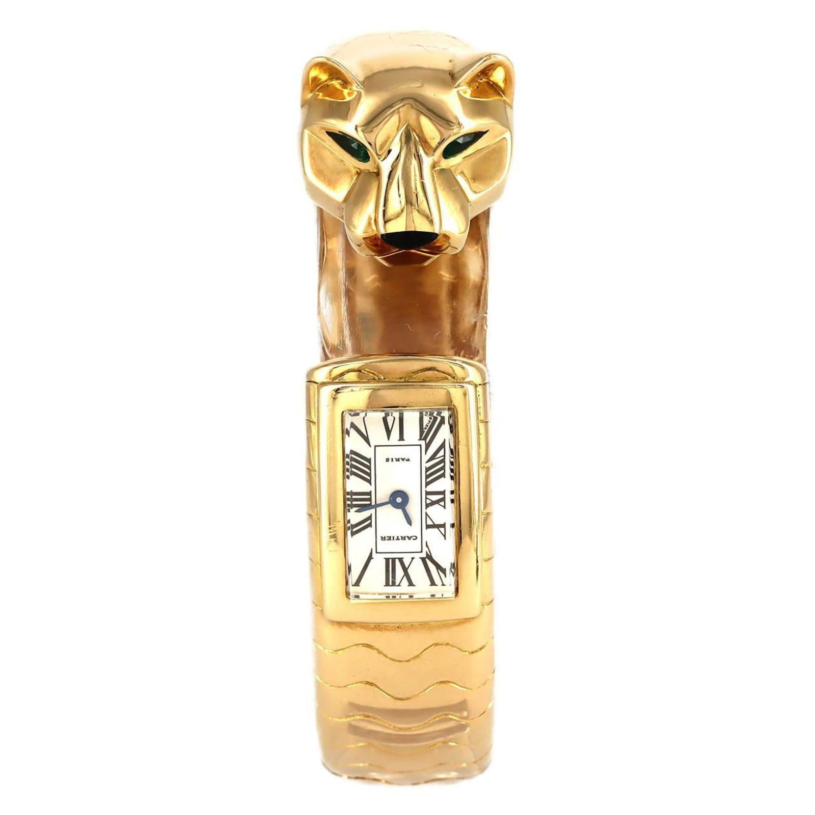 Wristwatch By Cartier: Wristwatch By Cartier Yellow gold Cartier wristwatch with silver dial, featuring a compact 16mm case and matching band. The quartz movement ensures reliable timekeeping, while the sleek design makes