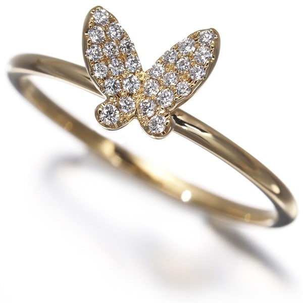 Ahkah Ring Diamond Papillon Brilliant Pave Butterfly Us5.75-6 18K Yg: Ahkah Ring Diamond Papillon Brilliant Pave Butterfly Us5.75-6 18K Yg 18k yellow gold Ahkah Ring Diamond Papillon Brilliant Pave Butterfly features a delicate, pave-set diamond collection on its