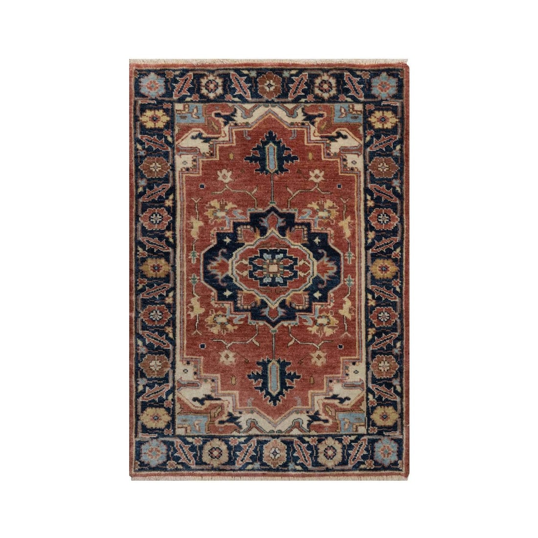 2'1"x3'2" Red Antiqued Heris Hand Knotted New Zealand Wool Sample Mat Rug: 2'1"x3'2" Red Antiqued Heris Hand Knotted New Zealand Wool Sample Mat Rug The Red Antiqued Heris Hand Knotted New Zealand Wool Sample Mat Rug boasts a stunning medallion regional design in rich red
