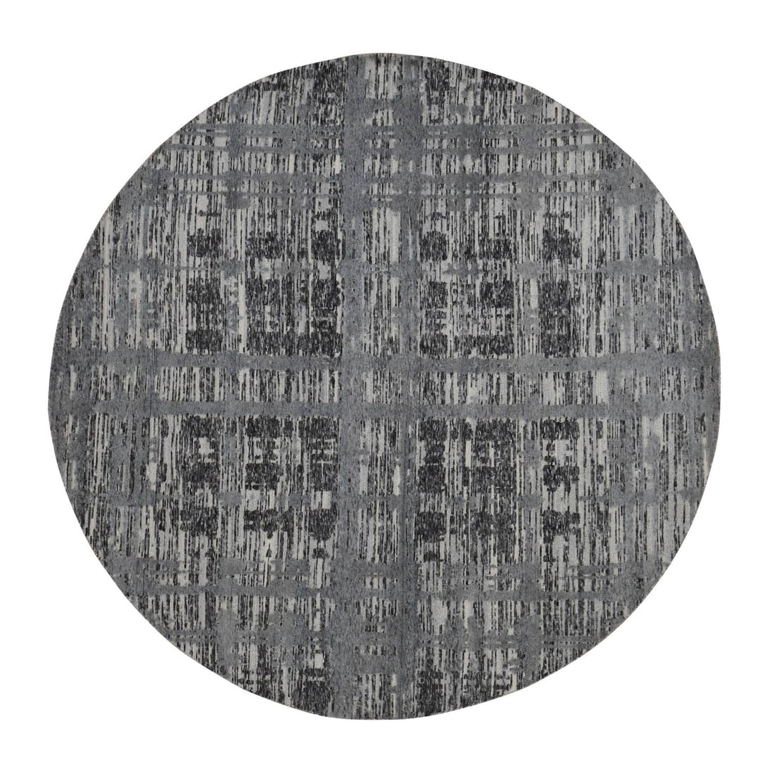 8'x8' Gray Hand Spun Undyed Natural Wool Modern Hand Knotted Round Rug: 8'x8' Gray Hand Spun Undyed Natural Wool Modern Hand Knotted Round Rug The 8'x8' Gray Hand Spun Undyed Natural Wool Modern Hand Knotted Round Rug boasts a stunning, modern design with an undyed