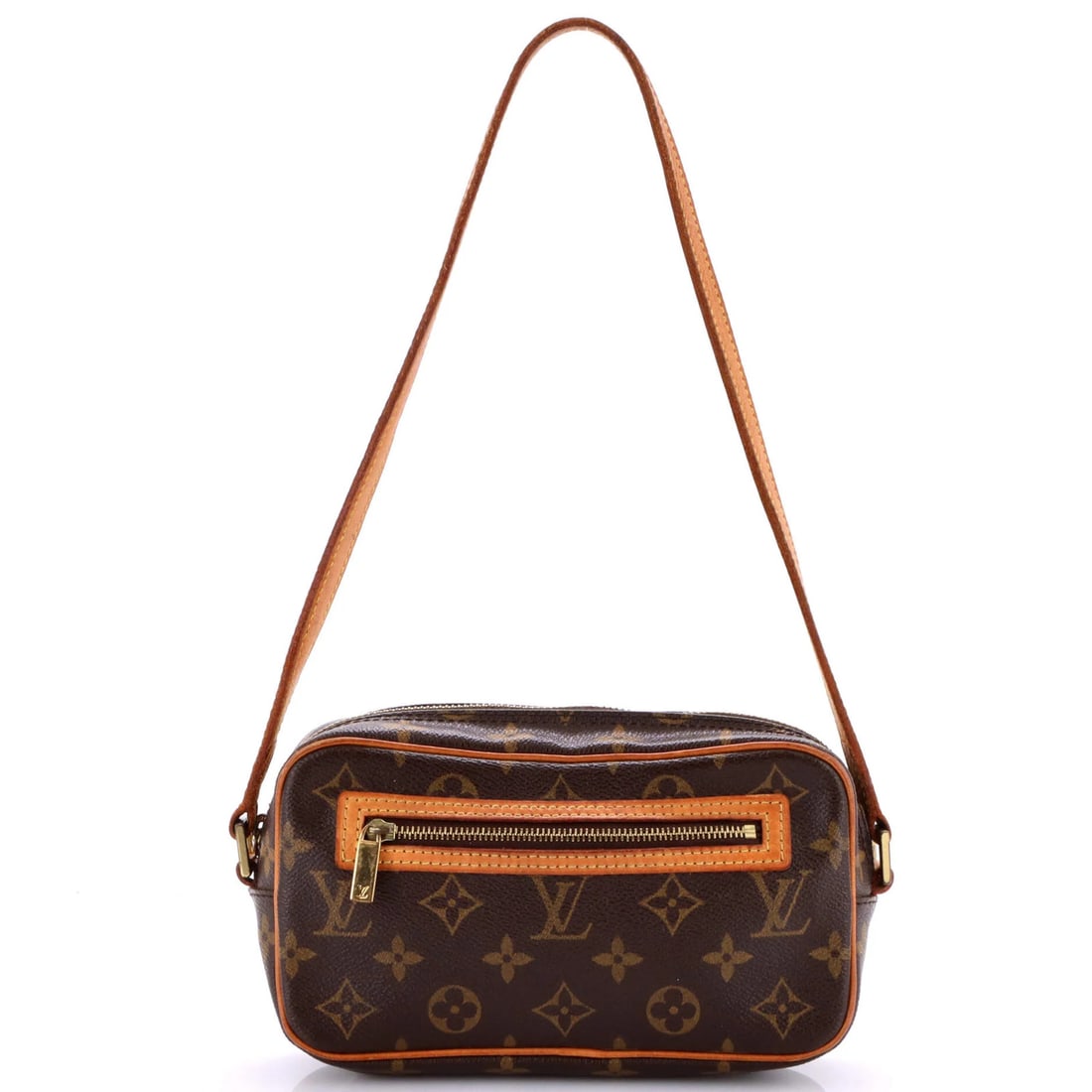 Canvas Monogram Louis Vuitton Pochette: Canvas Monogram Louis Vuitton Pochette Canvas Monogram Louis Vuitton Pochette in Brown, featuring the iconic monogram canvas exterior and gold hardware. This shoulder bag boasts a classic design with