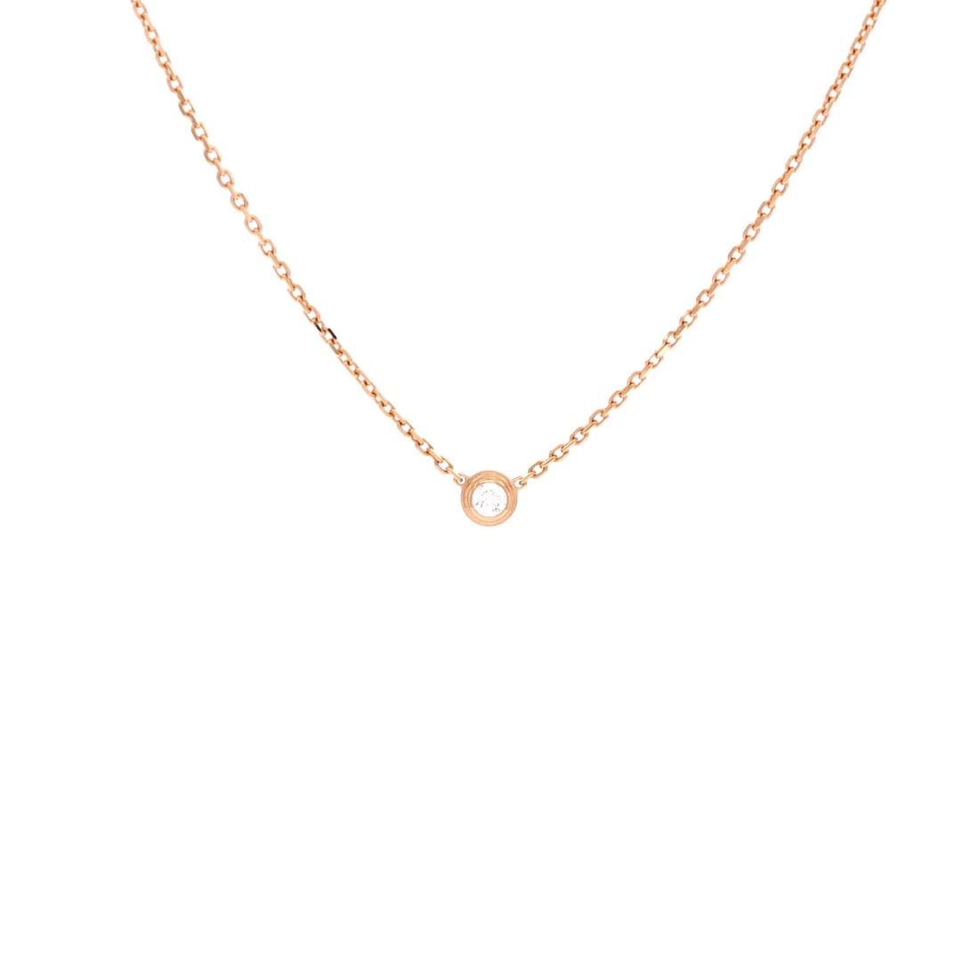 Cartier D'Amour Pendant Necklace 18K Rose Gold with Diamond XS: Cartier D'Amour Pendant Necklace 18K Rose Gold with Diamond XS Cartier D'Amour Pendant Necklace in 18K Rose Gold with a stunning XS Diamond. This exquisite necklace boasts a delicate 3.80mm pendant, s