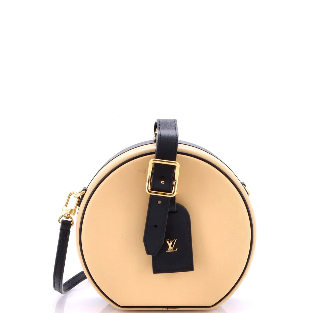 Vuitton Petite Calfskin Bag Boite Chapeau Louis: Vuitton Petite Calfskin Bag Boite Chapeau Louis The Louis Vuitton Petite Boite Chapeau Bag features a classic design with neutral exterior colors and a timeless black calfskin exterior. This stylish