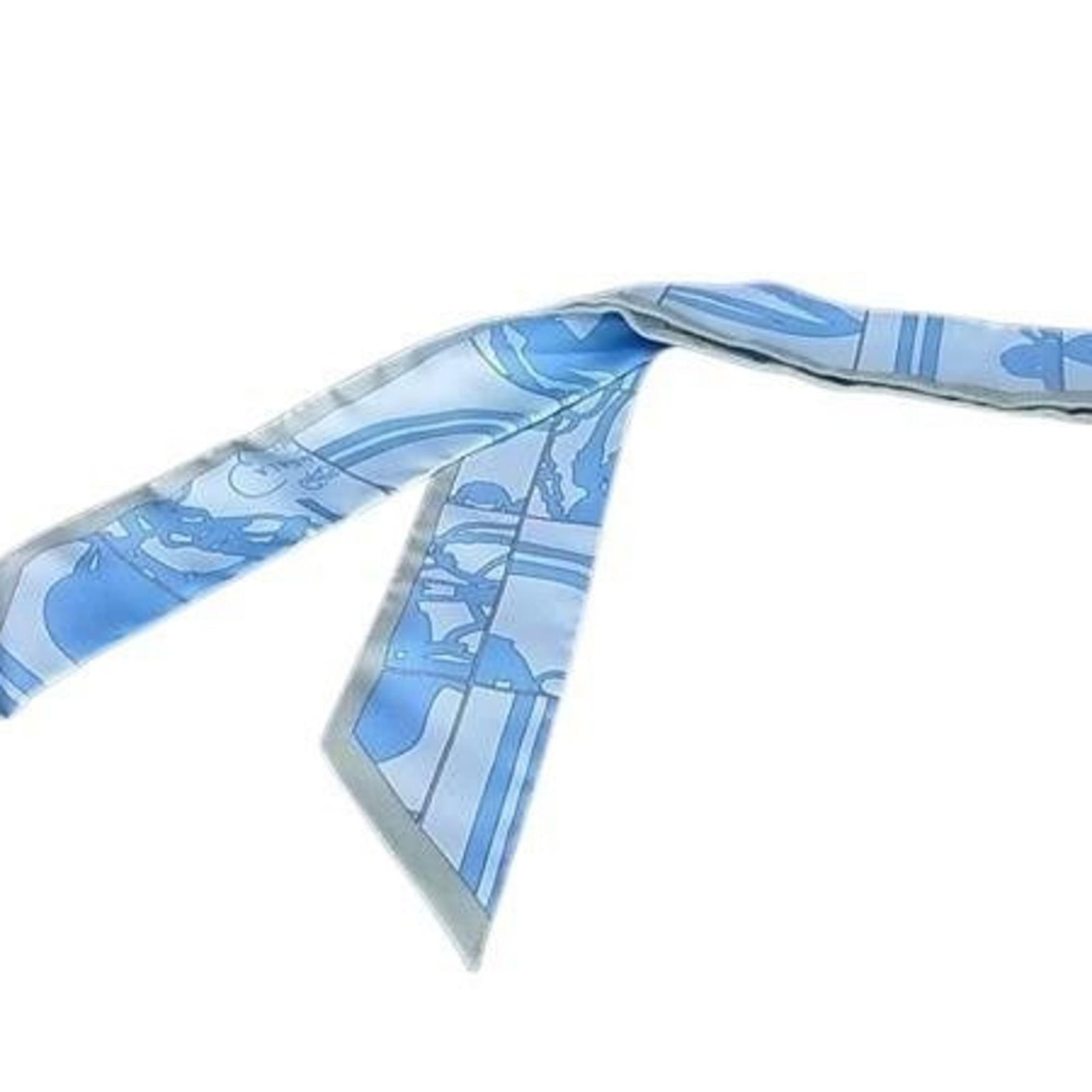 Hermes silk scarf: Hermes silk scarf Silk scarf from renowned French fashion brand Hermes, featuring a light blue and multi-color design. Made from high-quality silk, this compact accessory measures 87cm x 5cm, making i