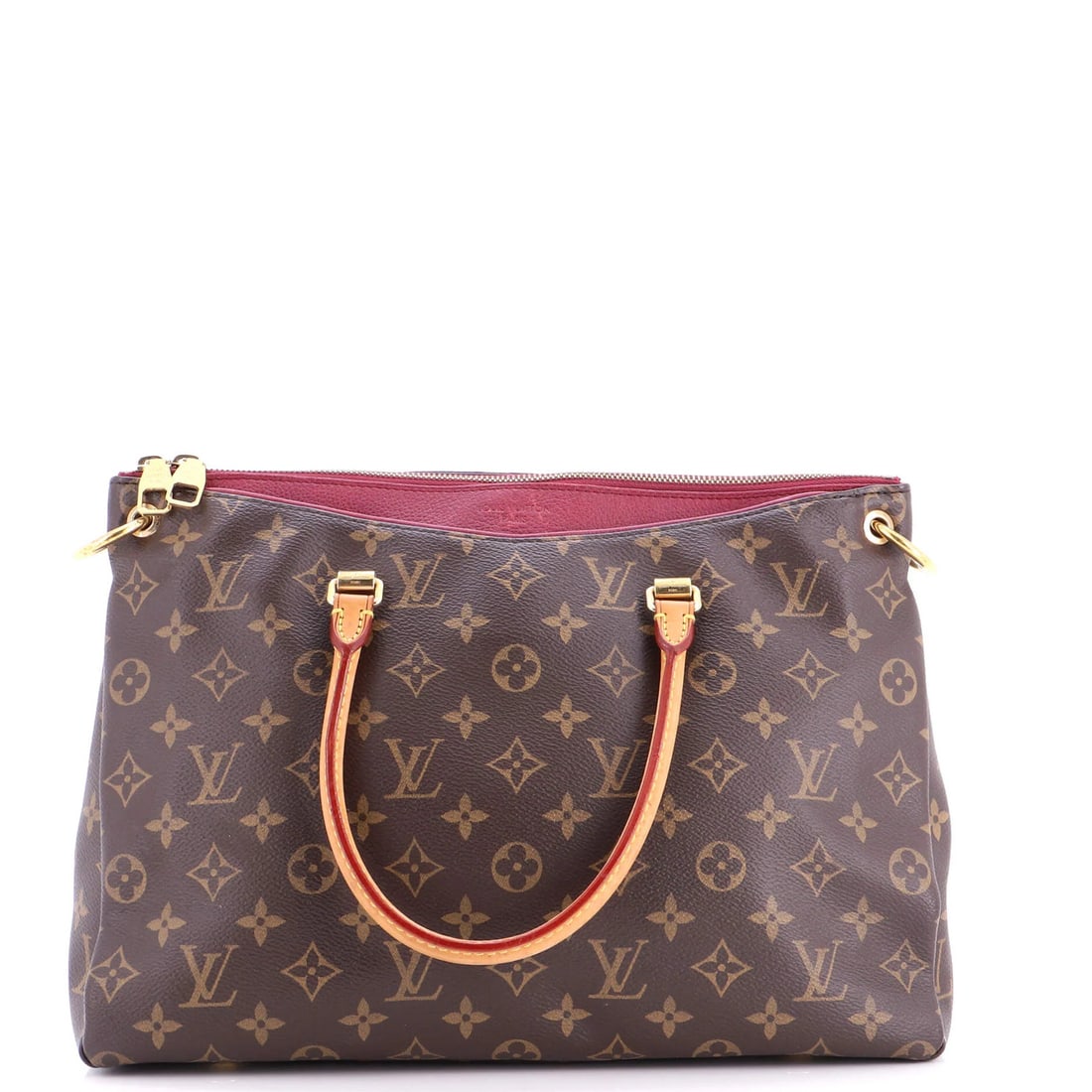 Canvas Monogram Leather Louis Vuitton Pallas Tote: Canvas Monogram Leather Louis Vuitton Pallas Tote Canvas Monogram Leather Louis Vuitton Pallas Tote in Brown, featuring a classic shoulder bag design with a canvas-coated leather exterior and gold har