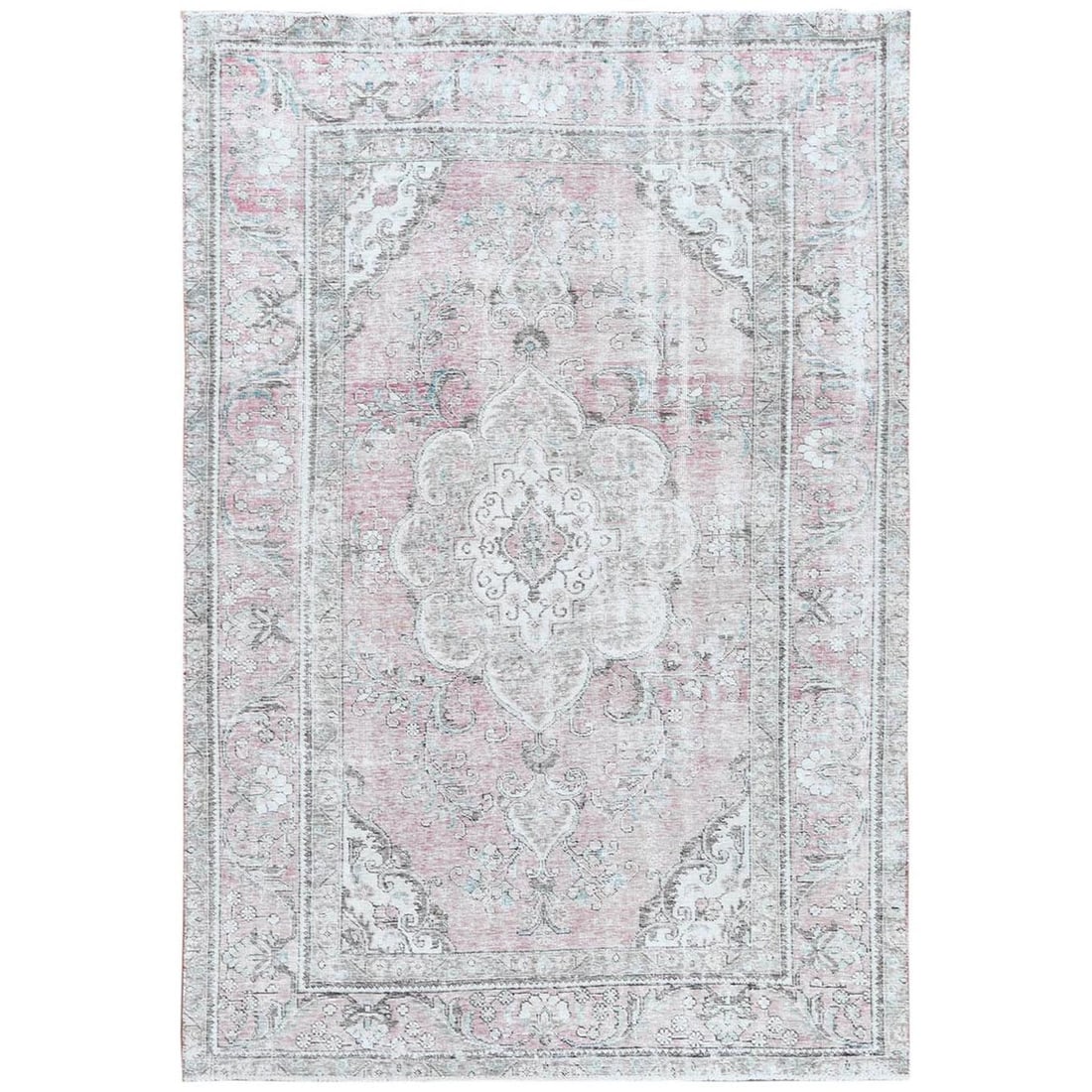 6'4"x9'6" Red Natural Wool Bohemian Farsian Tebraz Medallion Design Rug: 6'4"x9'6" Red Natural Wool Bohemian Farsian Tebraz Medallion Design Rug Red Natural Wool Bohemian Farsian Tebraz Medallion Design Rug measures 6'4" x 9'6". Hand-knotted with a worn wool pile, this rec